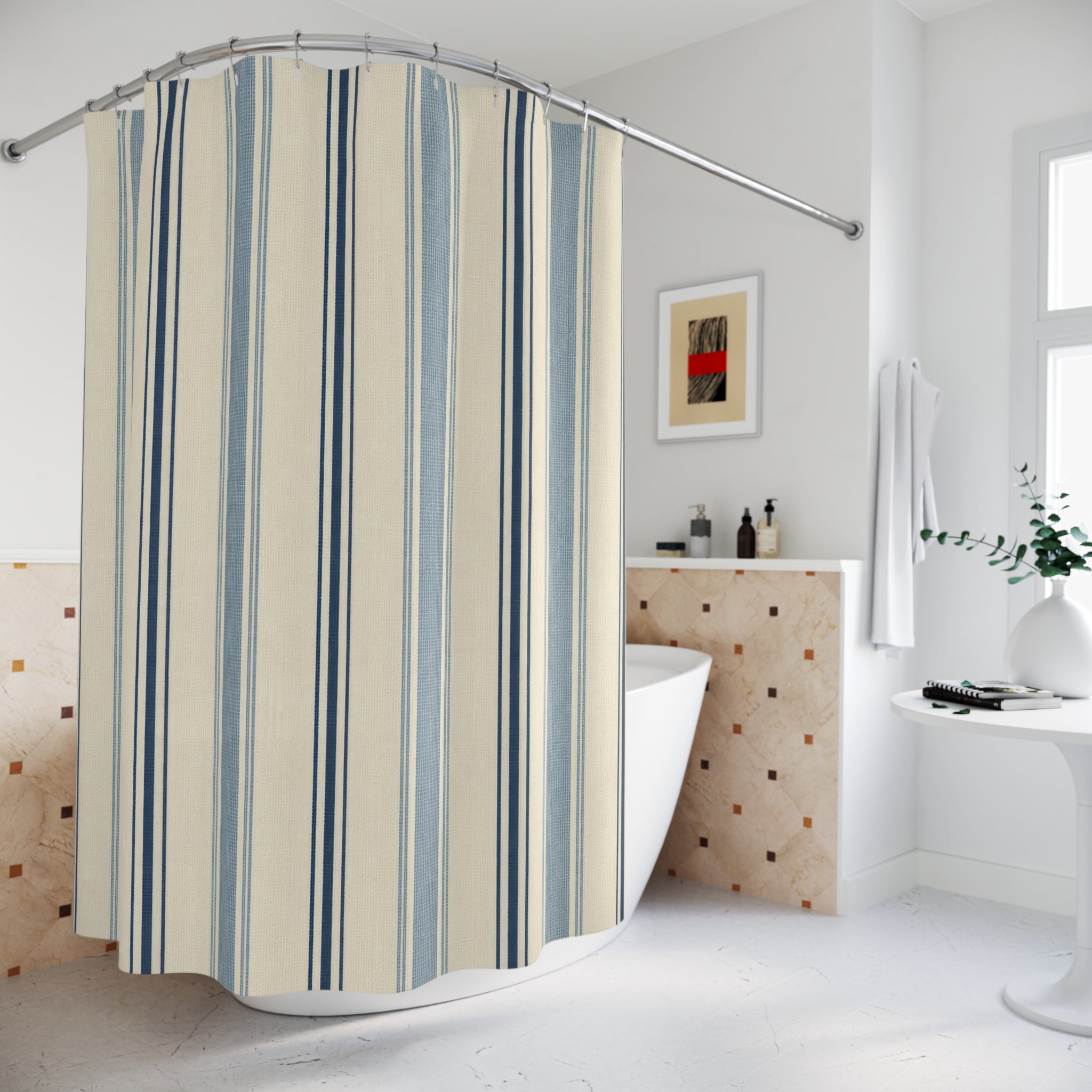 Navy Striped Shower Curtain