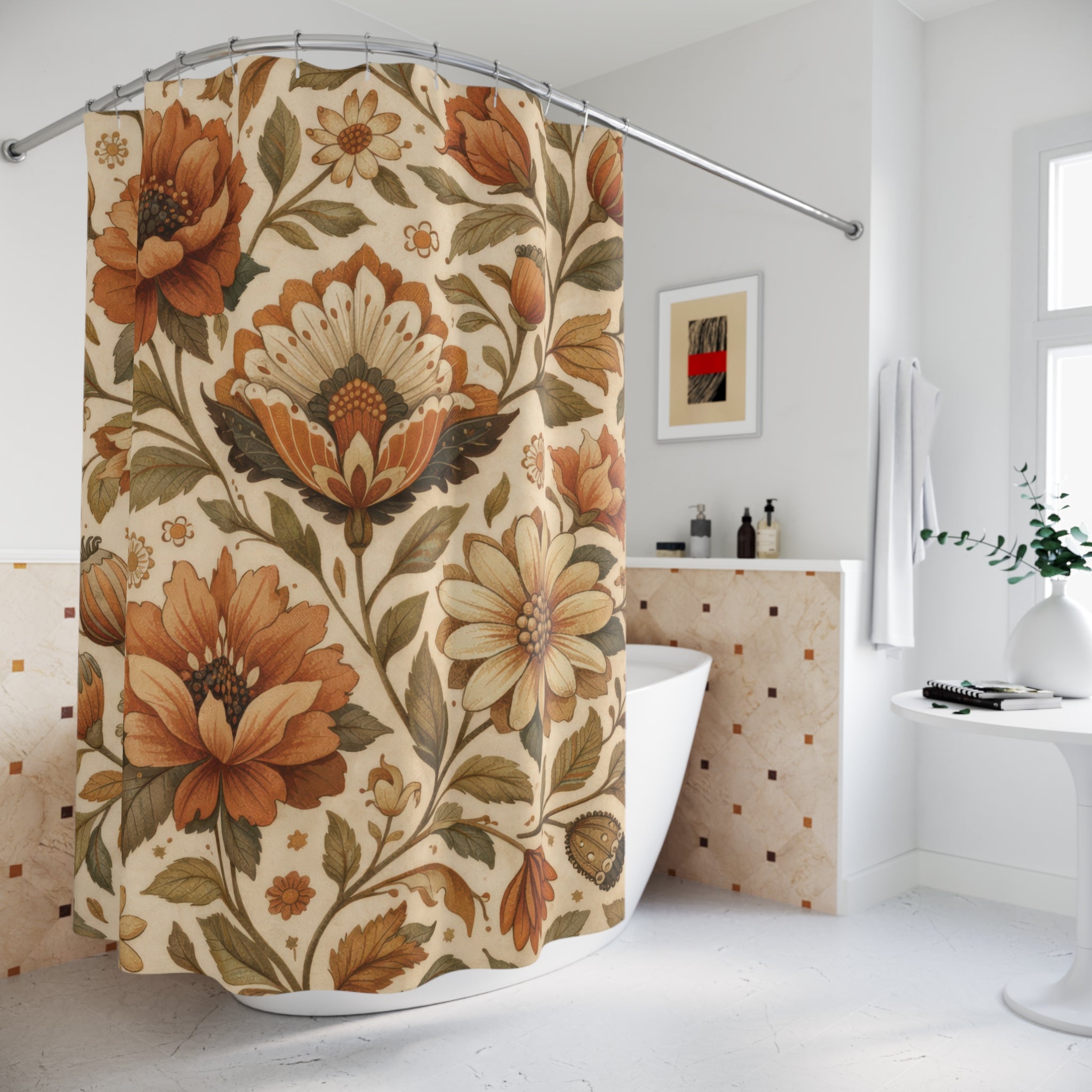 Boho Floral Shower Curtain – Terracotta Ivory Botanical