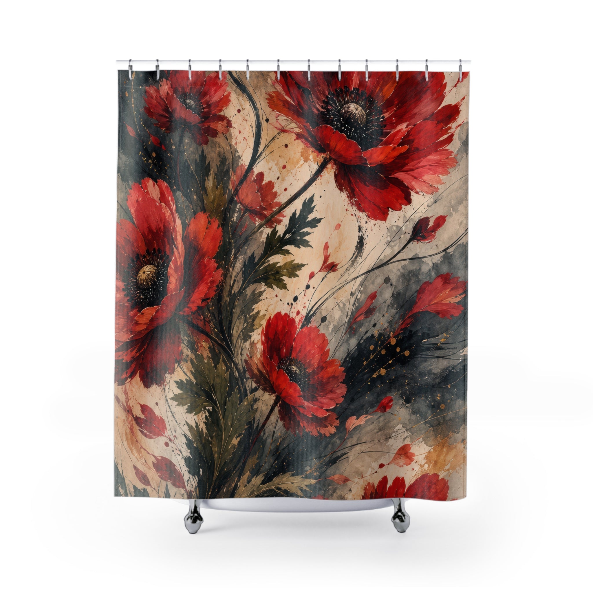 Scarlet Anemone Storm Shower Curtain