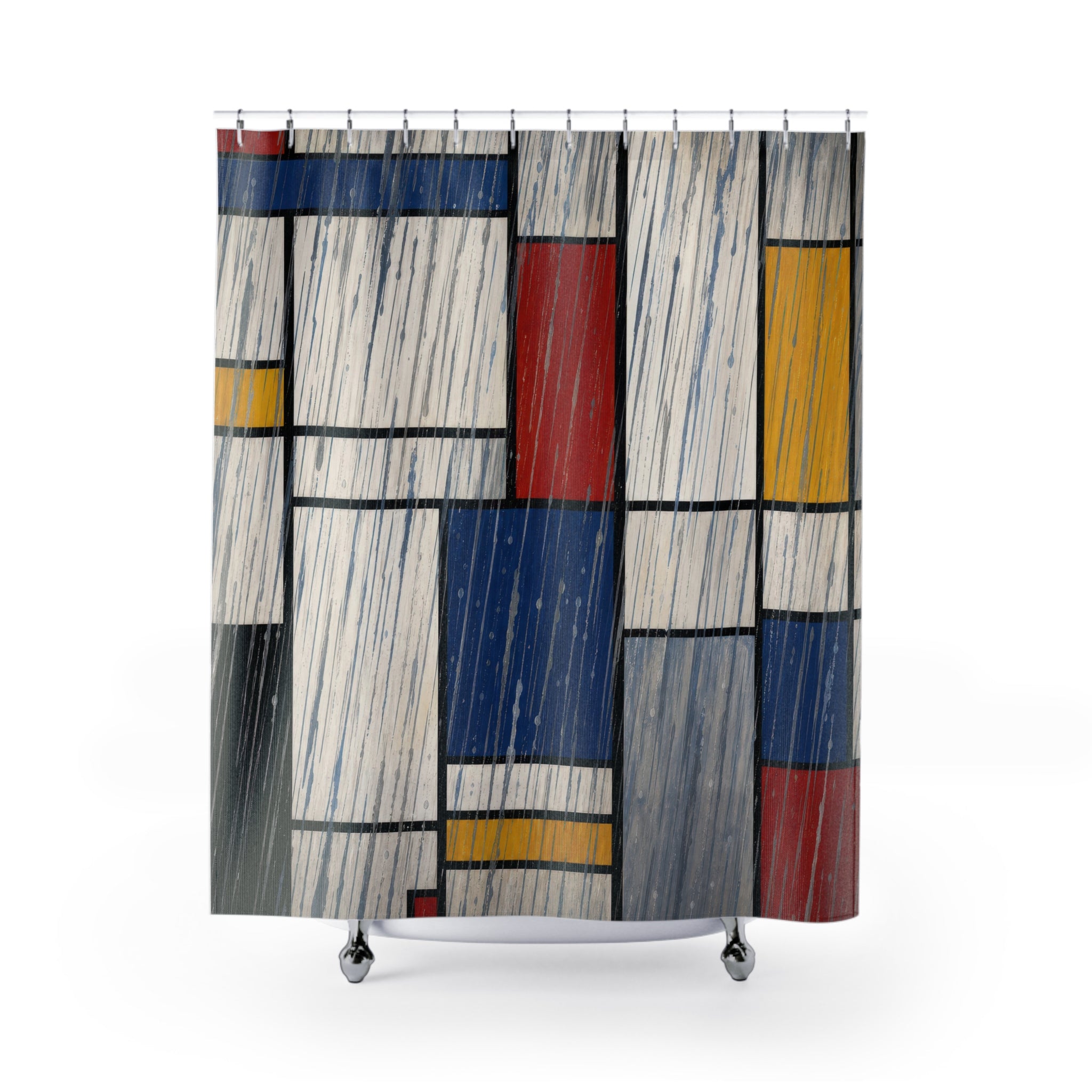 Mondrian Rain Grid Print Shower Curtain