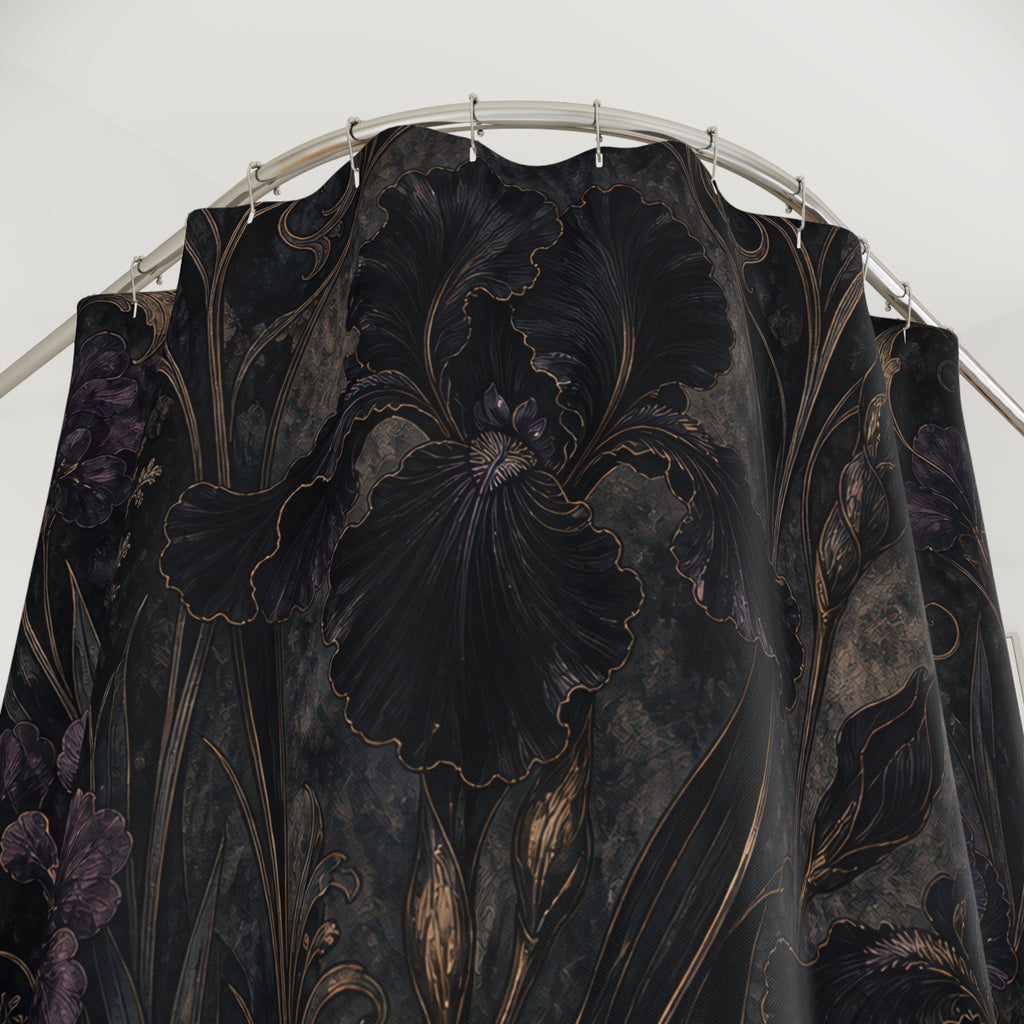 Dark Iris Botanical Shower Curtain