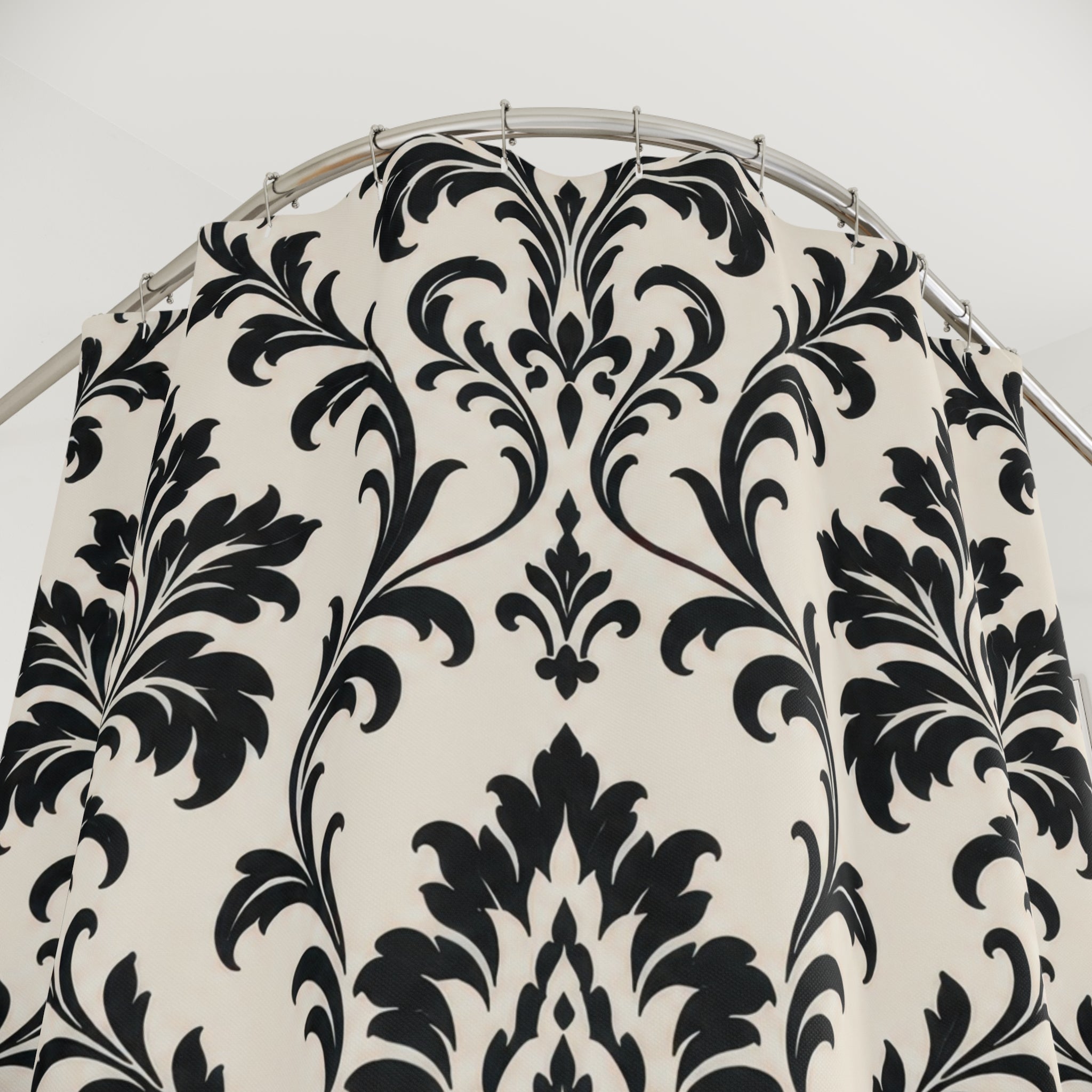 Black Cream Floral Vine Shower Curtain
