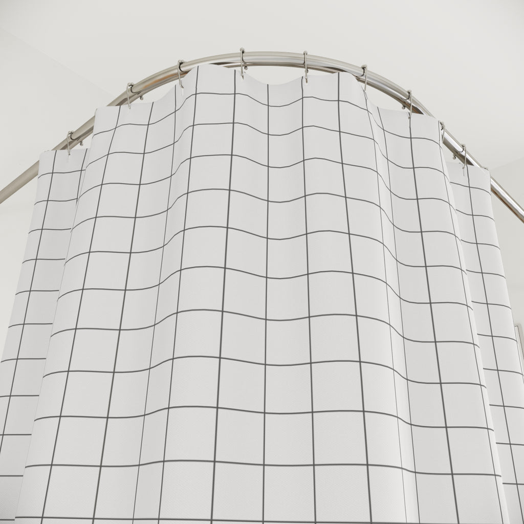 Grey and White Cross-Hatch Grid Shower Curtain