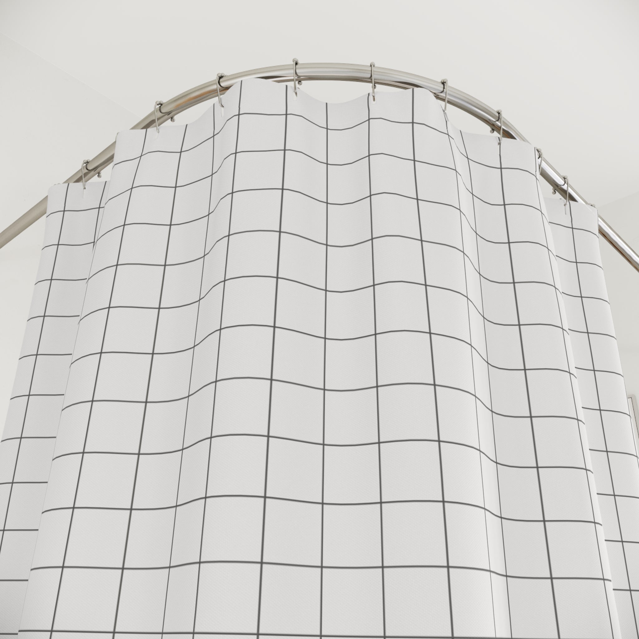Grey and White Cross-Hatch Grid Shower Curtain