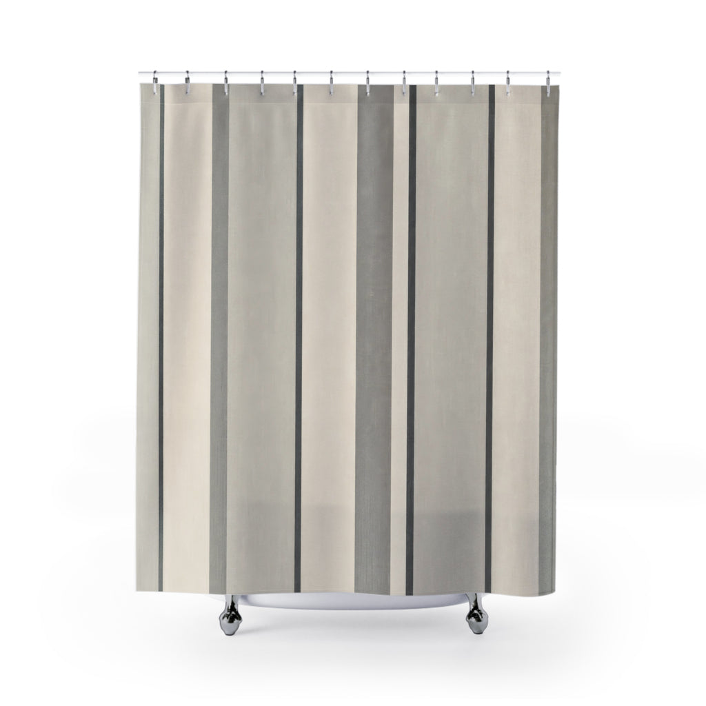 Classic Grey Stripe Shower Curtain, Grey Ivory Classic Bathroom Decor, Modern Stripe Bath Curtain, Guest Bath Decor, Small Bathroom Decor