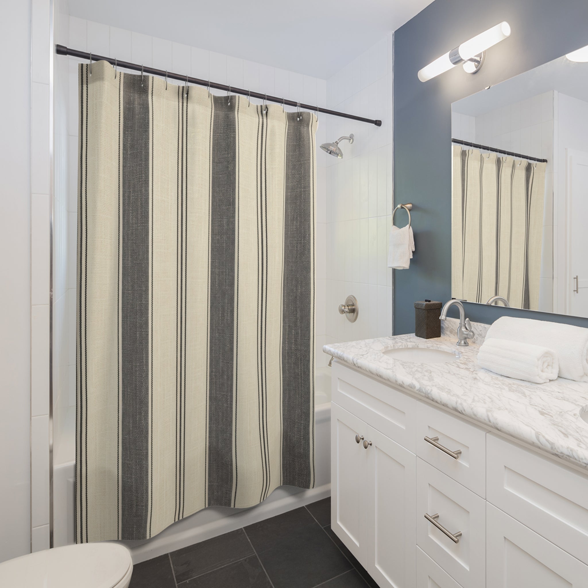 Charcoal Awning Stripe Shower Curtain
