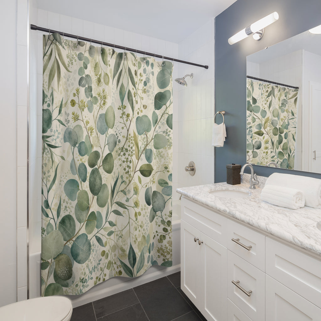 Sage Green Botanical Eucalyptus Floral Modern Shower Curtain