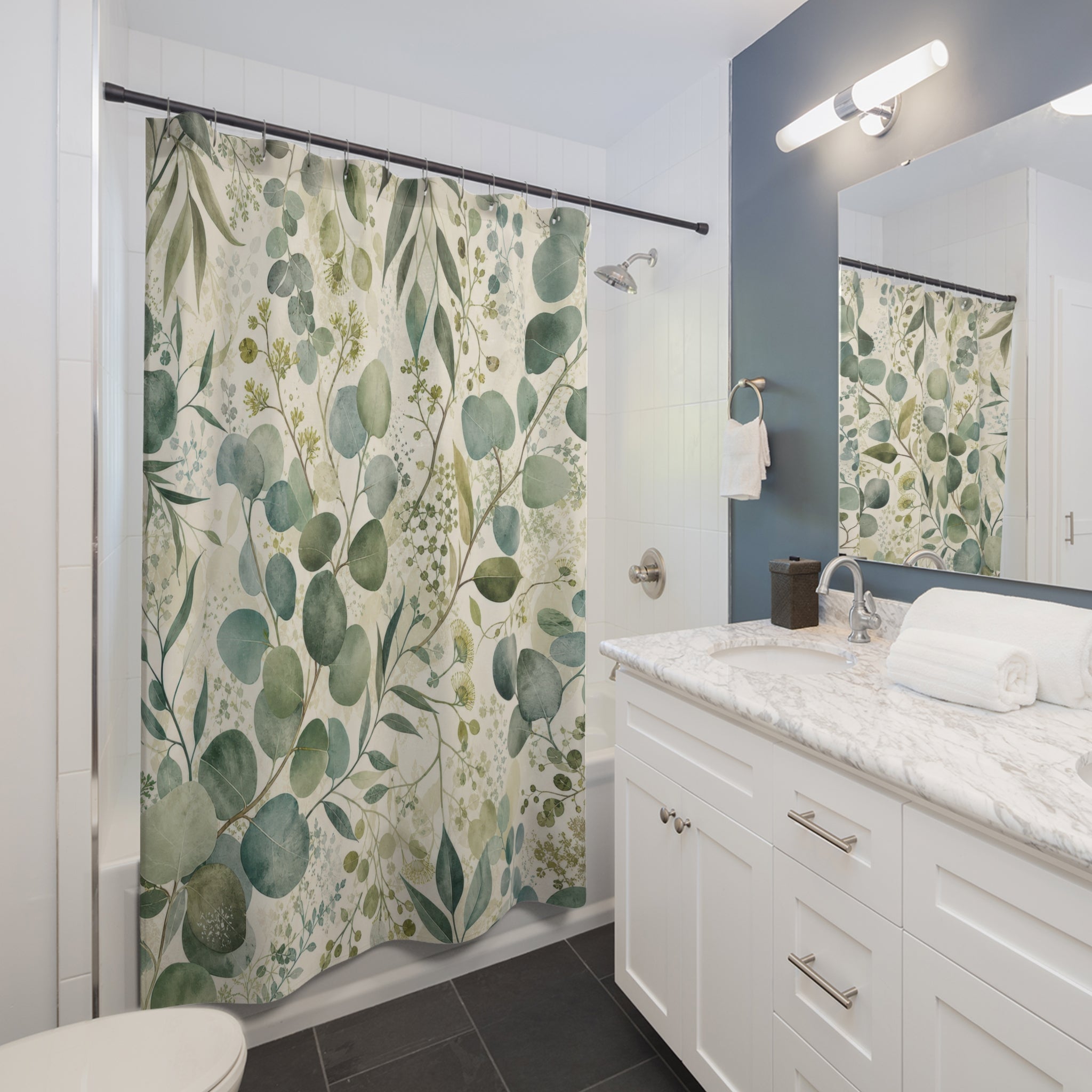 Sage Green Botanical Eucalyptus Floral Modern Shower Curtain