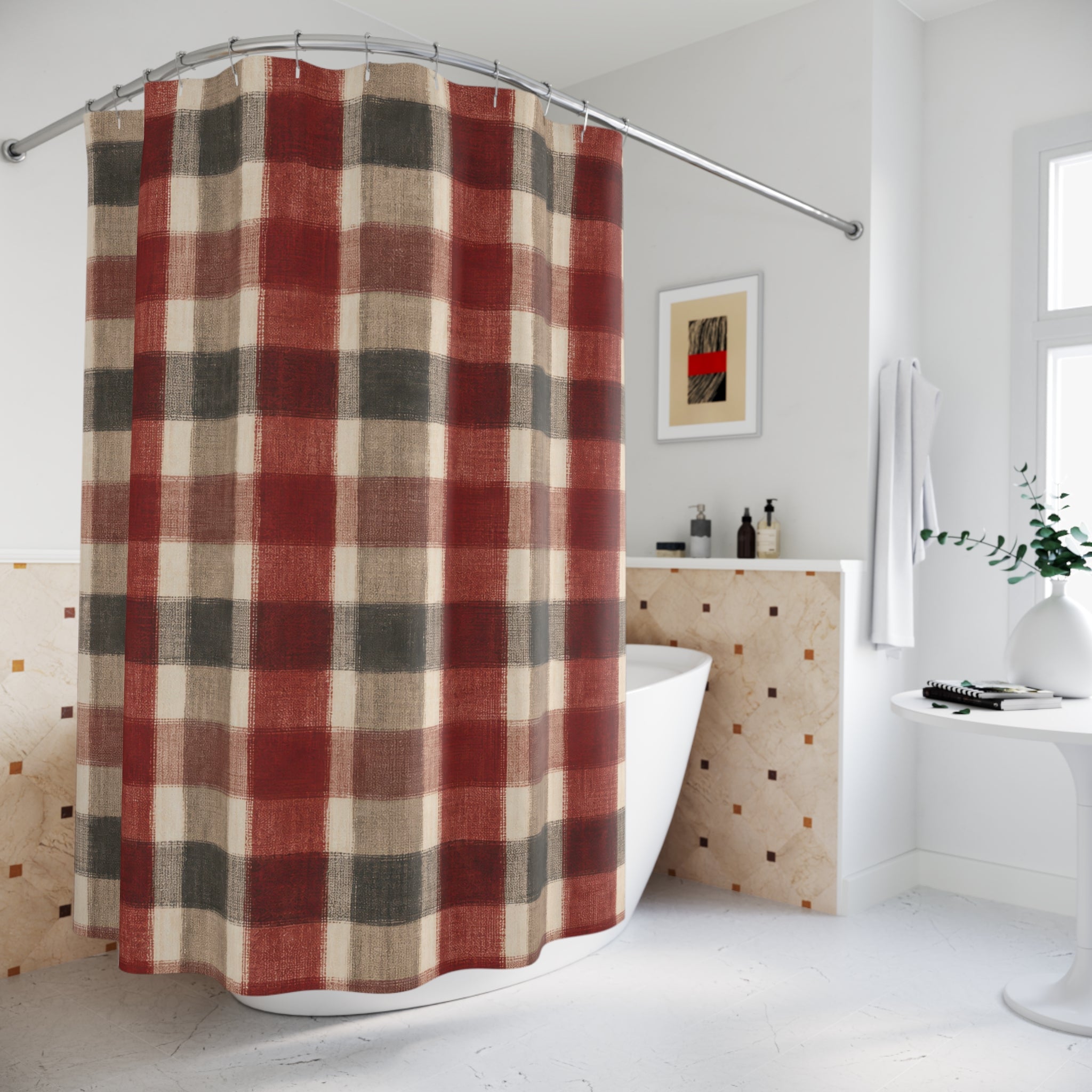 Red Black Buffalo Plaid Shower Curtain