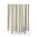 Olive Green Ticking Stripe Cream Cottage Striped Shower Curtain