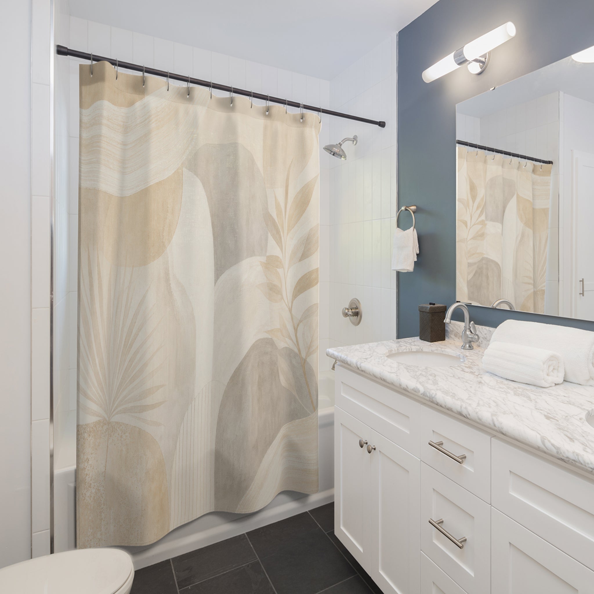 Beige Arch Leaf Shower Curtain