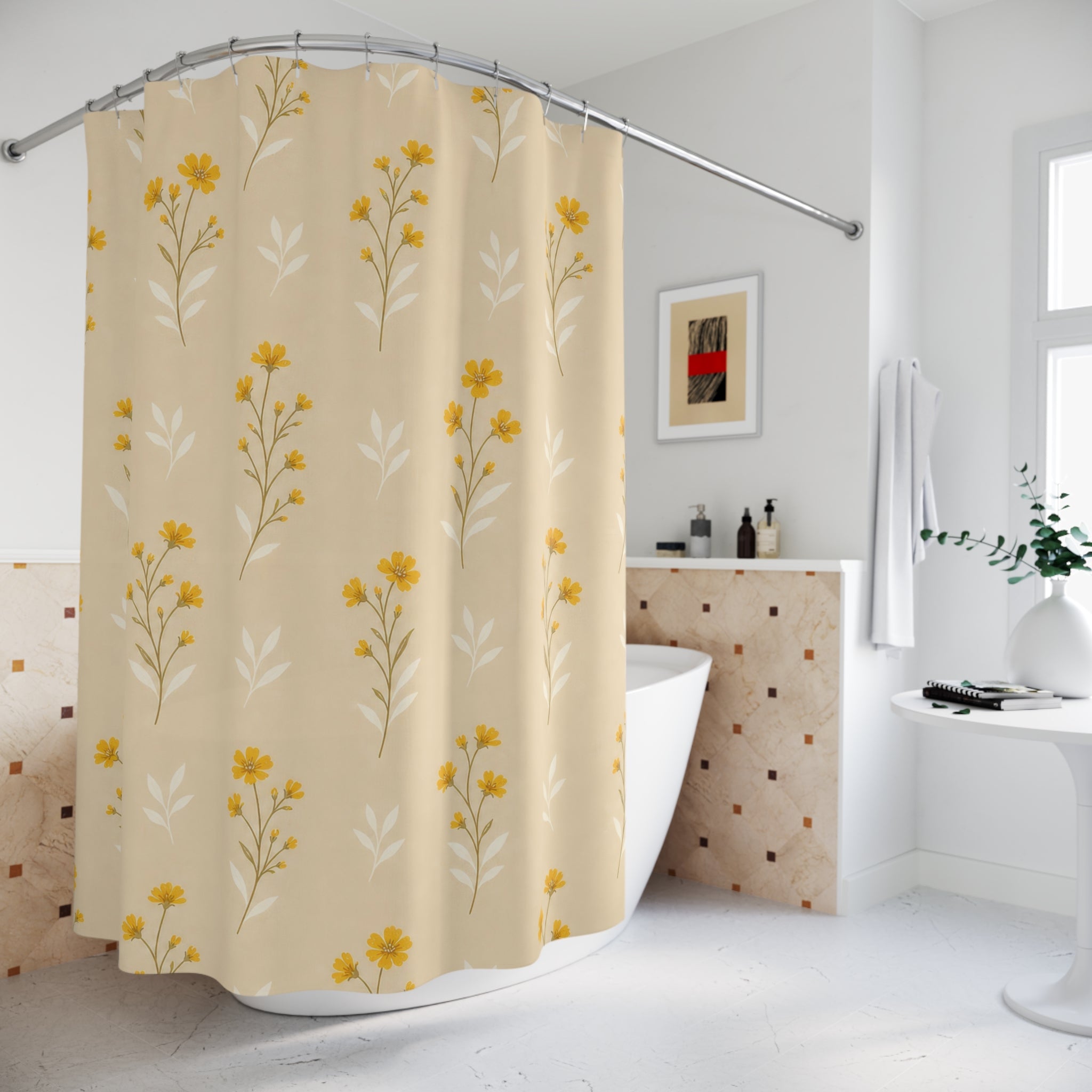 Beige Floral Shower Curtain