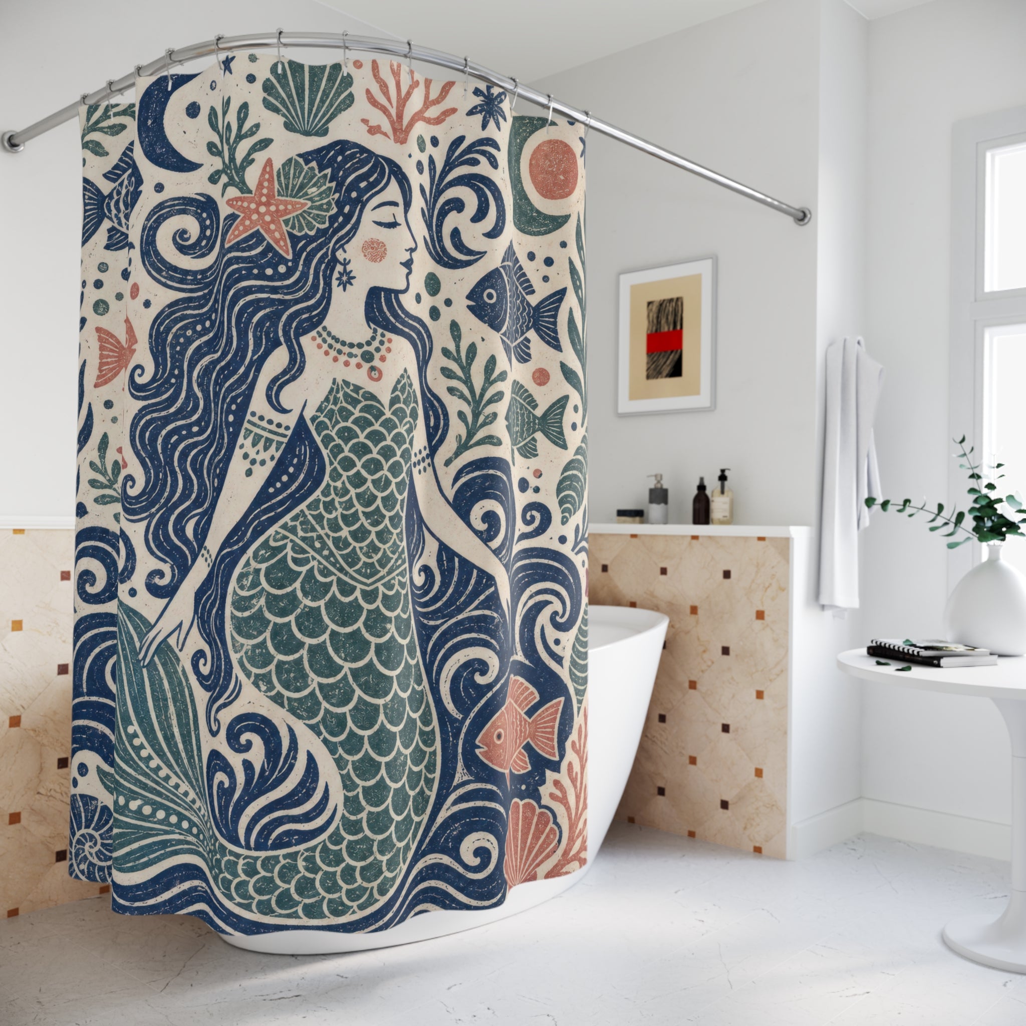 Folk Art Ocean Shower Curtain