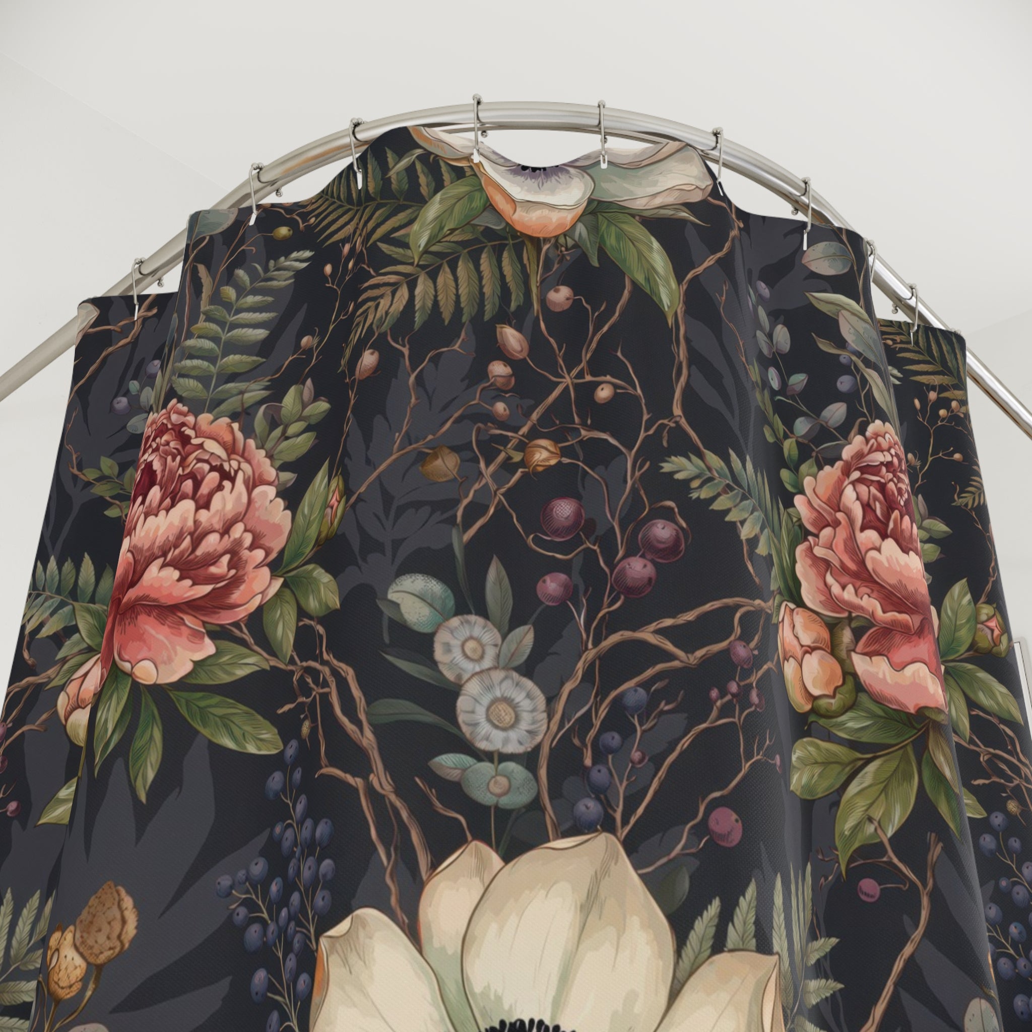 Moody Peony Shower Curtain — Dark Pink Floral