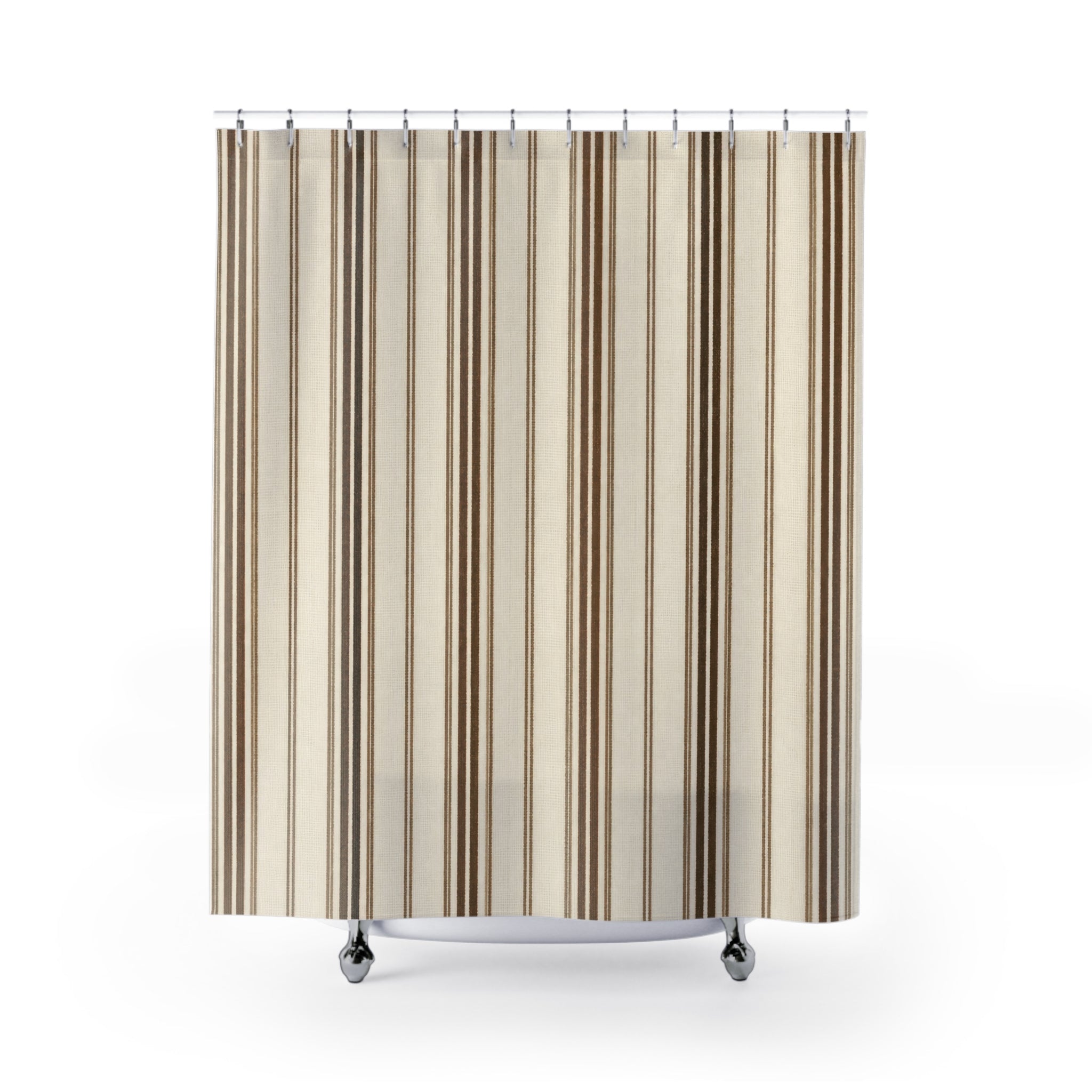 Brown Ticking Stripe Shower Curtain, Brown Cream Farmhouse Bathroom Decor, Warm Stripe Bath Curtain, Guest Bathroom Decor, Small Bath Decor