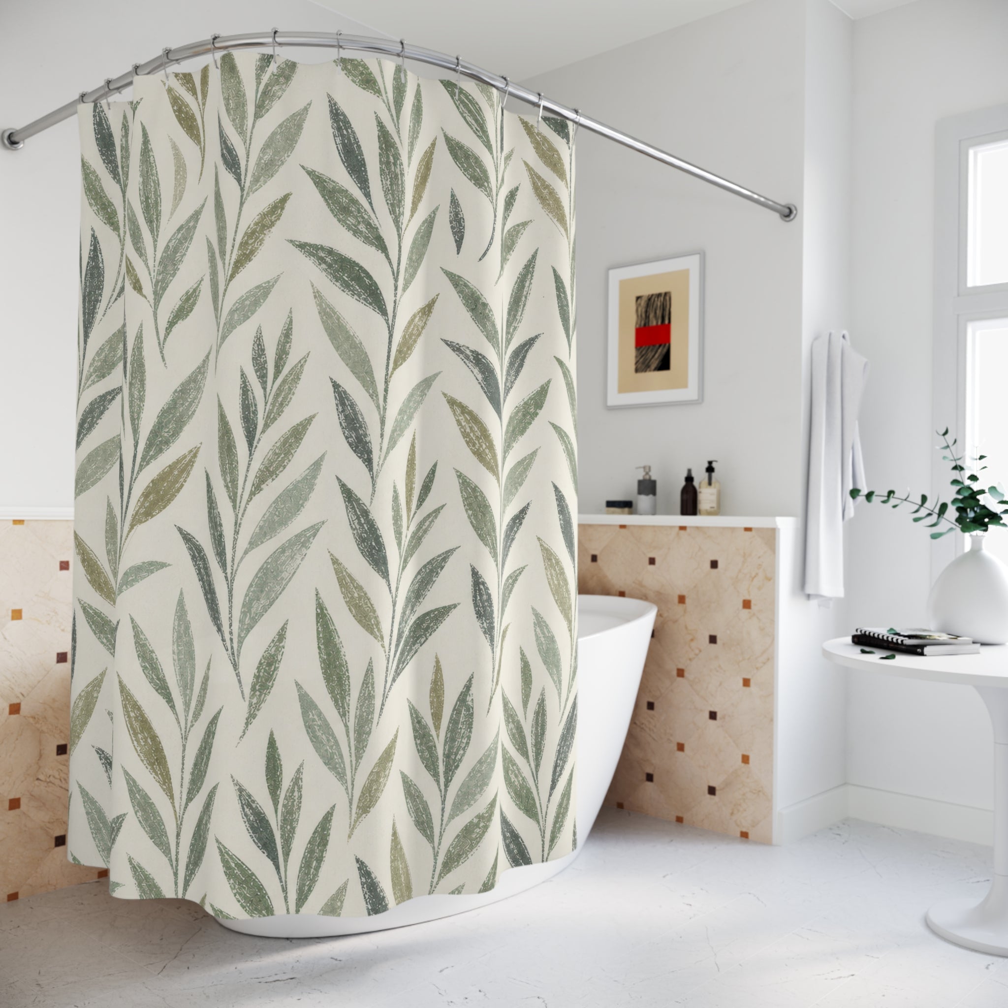 Willow Leaf Block Print Shower Curtain
