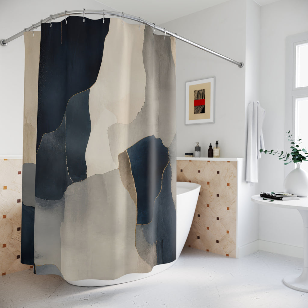 Beige Gray Abstract Black Shower Curtain: Beige Gray Abstract
