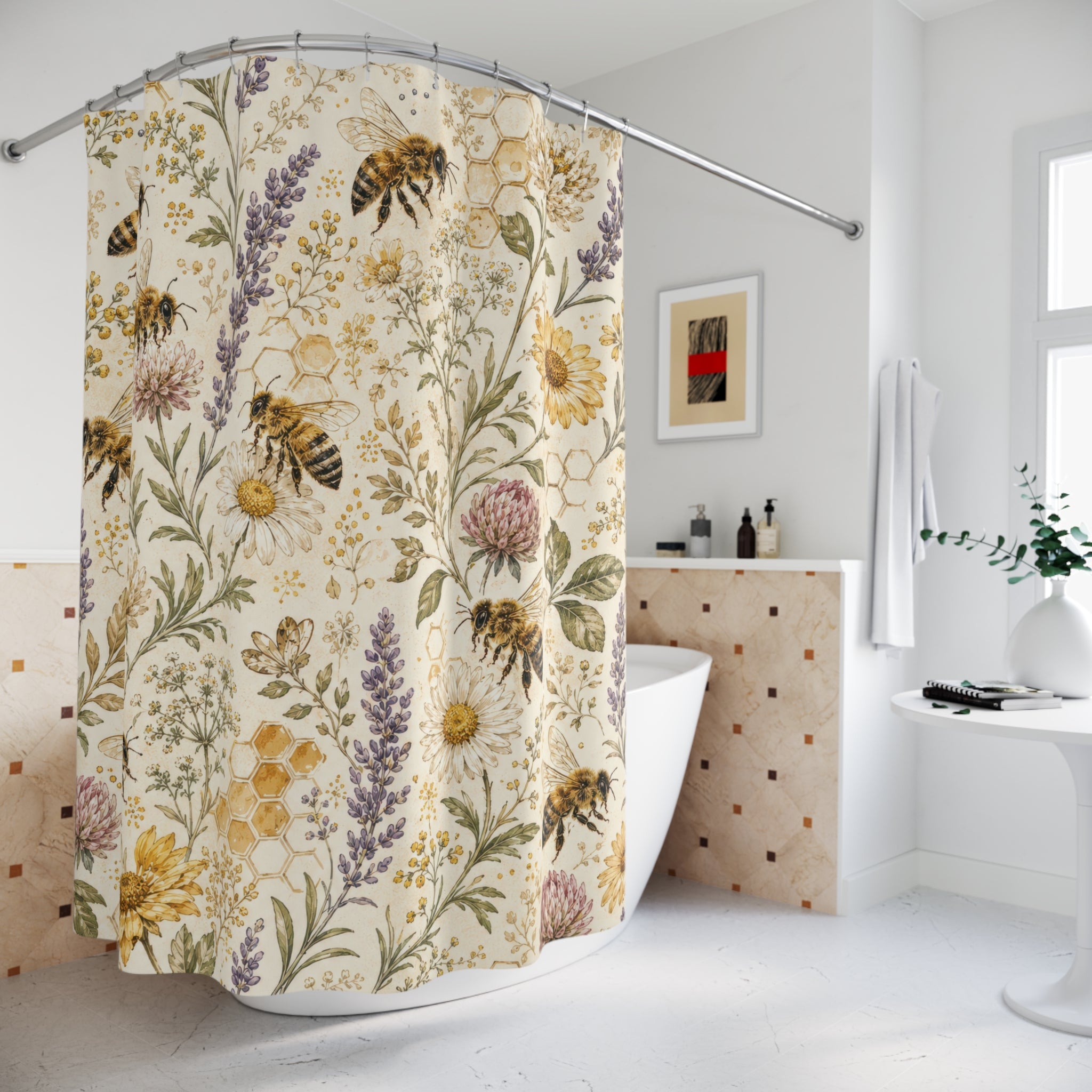 Bee Shower Curtain: Honeybee Wildflowers