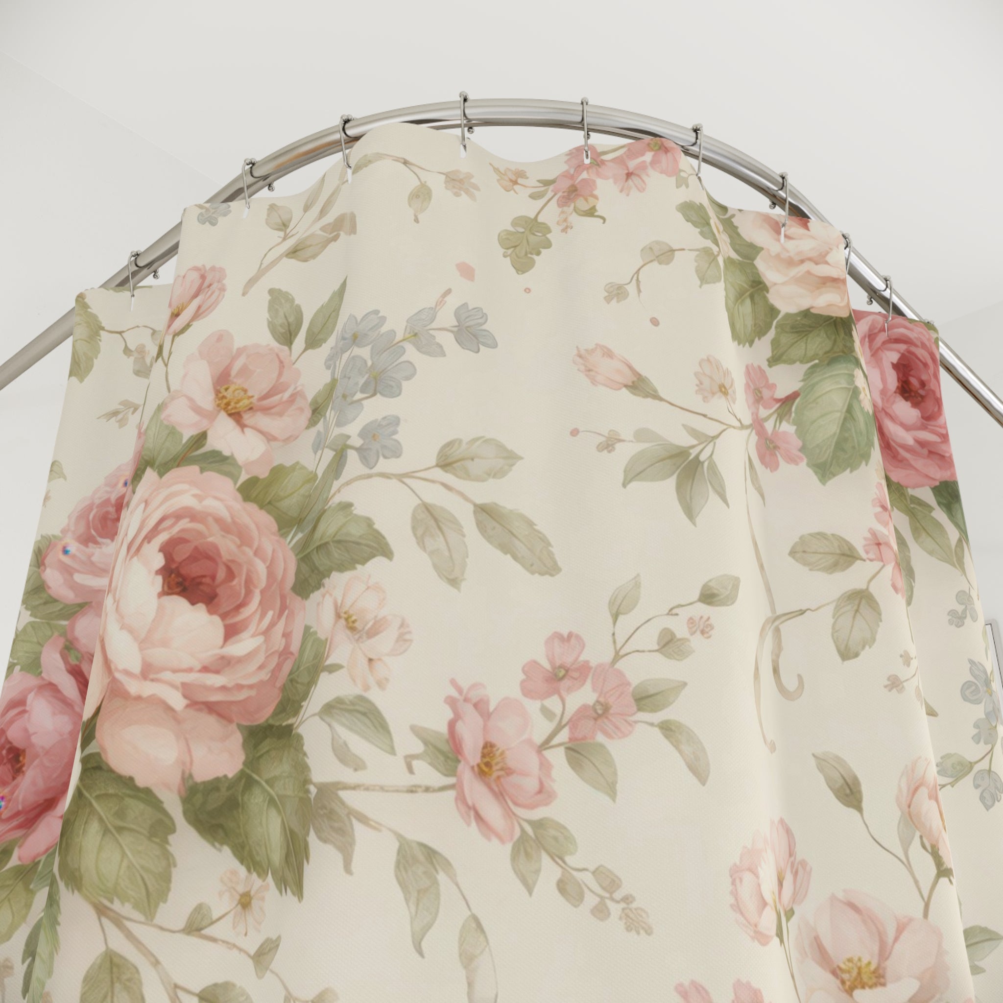 Farmhouse Rose Shower Curtain – Blush Pink Cottage