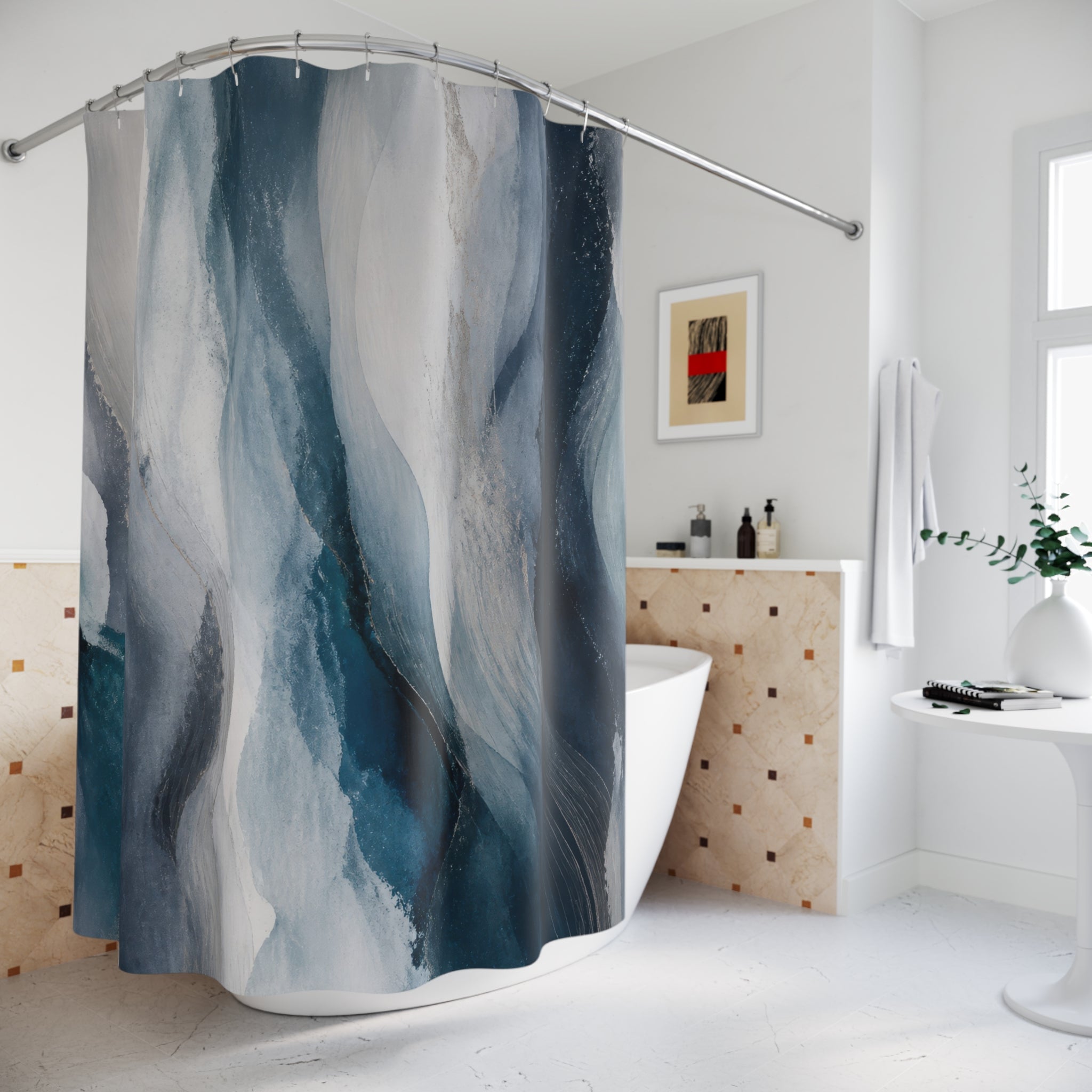 Blue Gray Abstract Shower Curtain