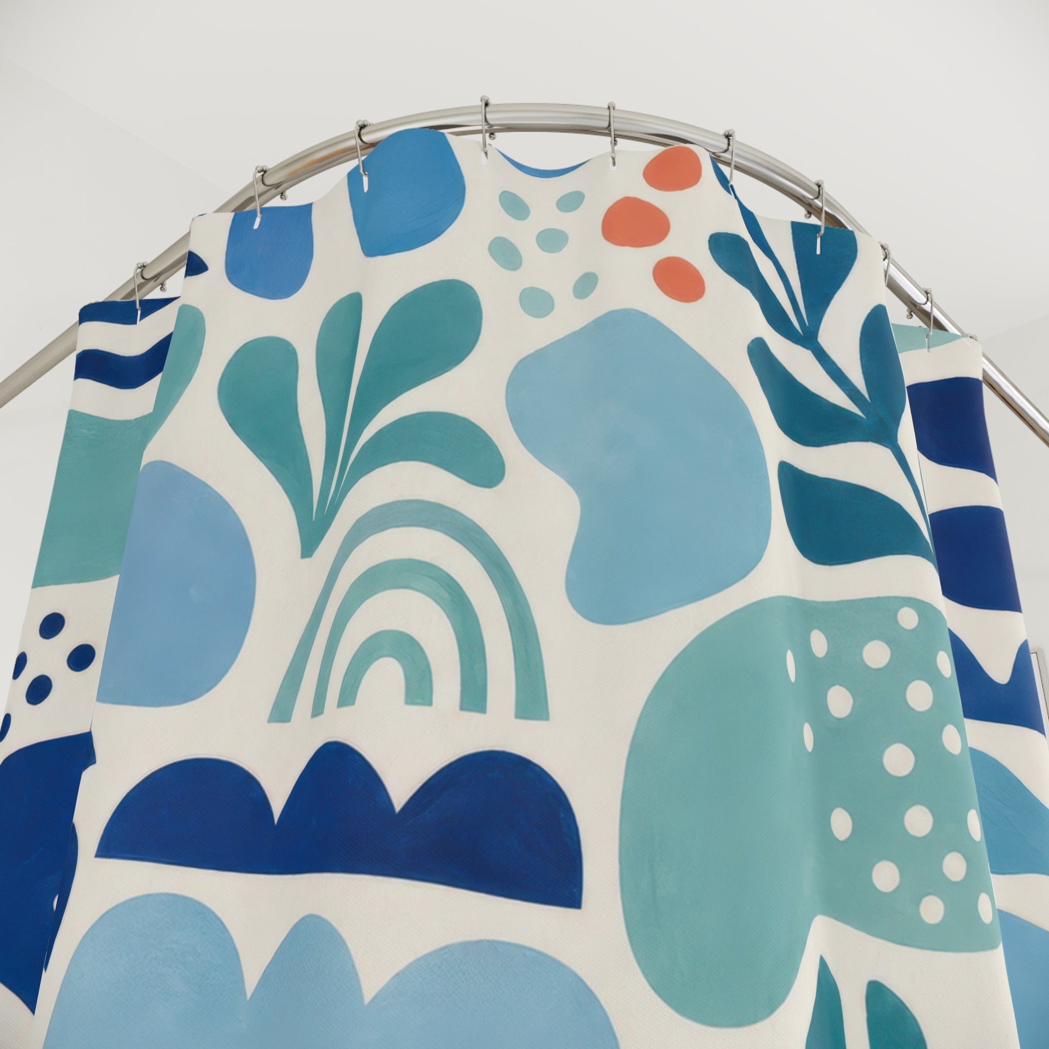 Aqua Navy Leaf Shower Curtain