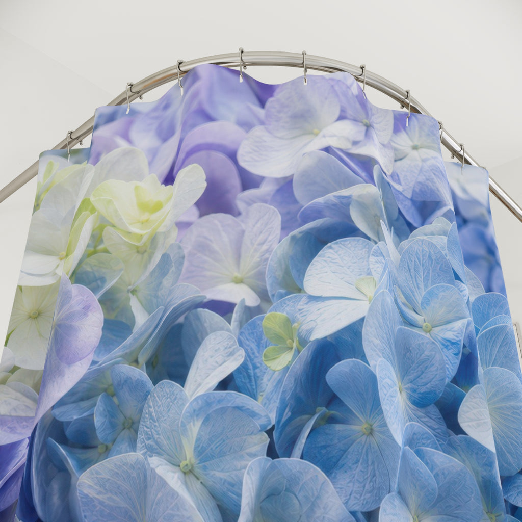 Blue Flower Shower Curtain, Hydrangea Floral Bath Decor, Soft Botanical Pattern, Garden Guest Bathroom Decor, Pastel Bloom Style Decor