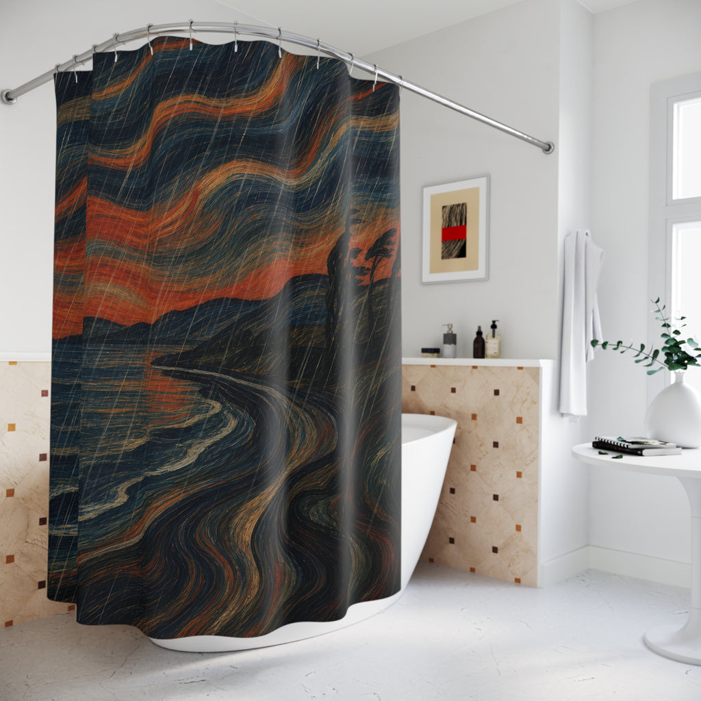 Dark Expressionist Shoreline Print Shower Curtain