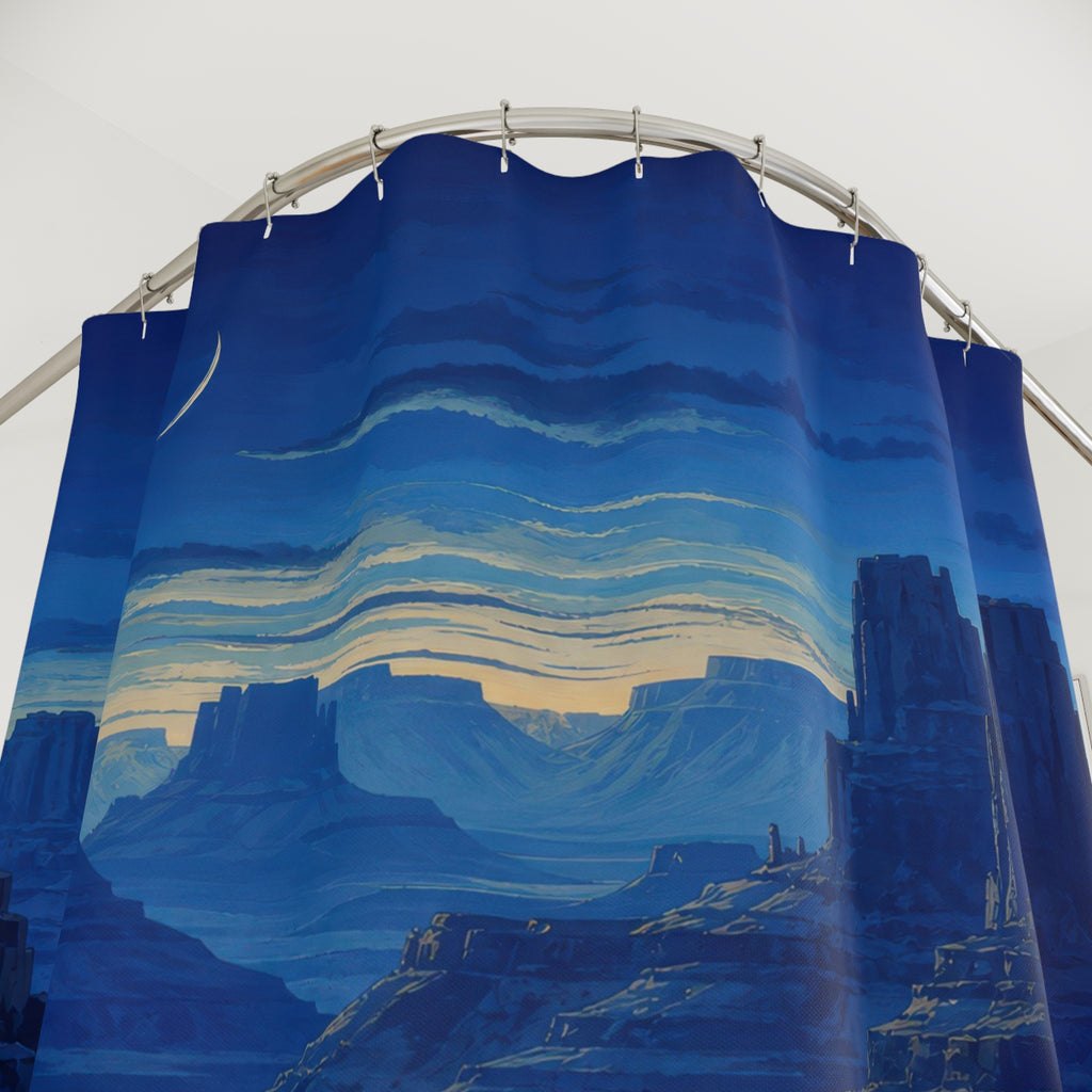 Western Mesa Dark Blue Shower Curtain