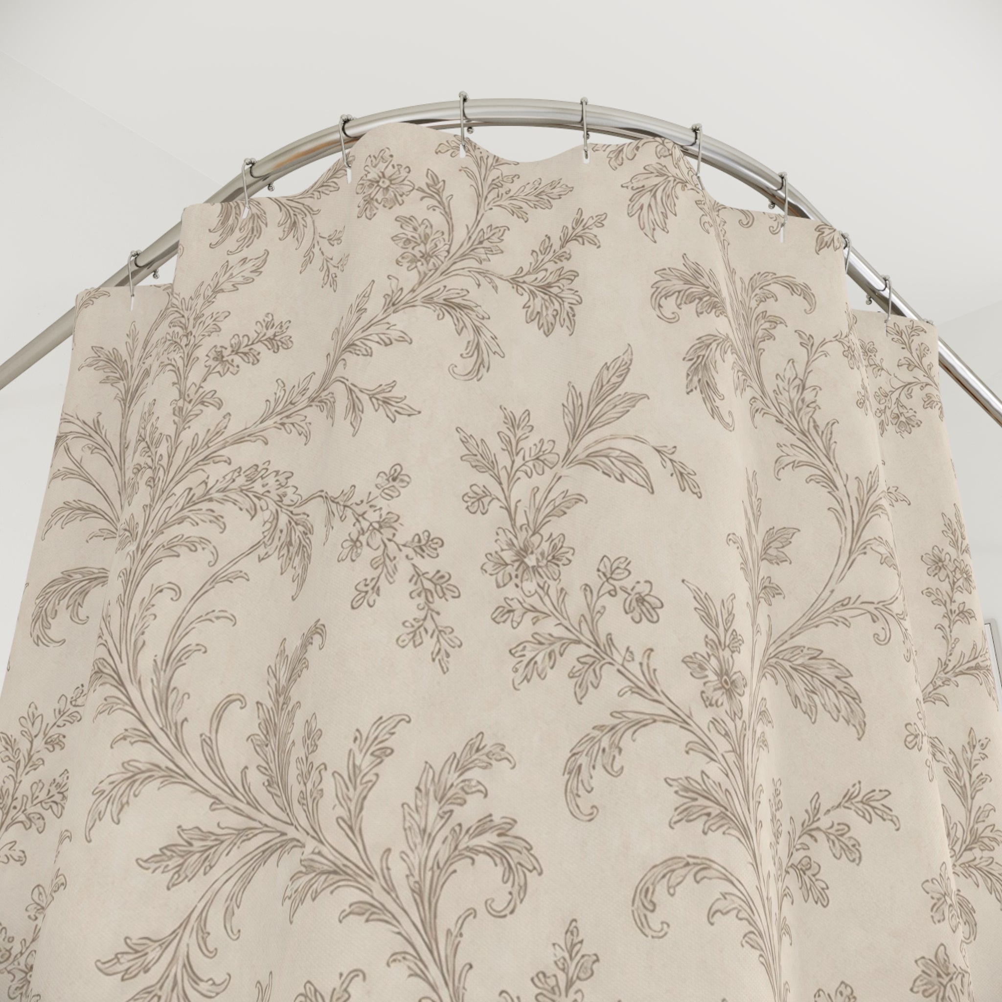 Beige Floral Scroll Botanical Shower Curtain