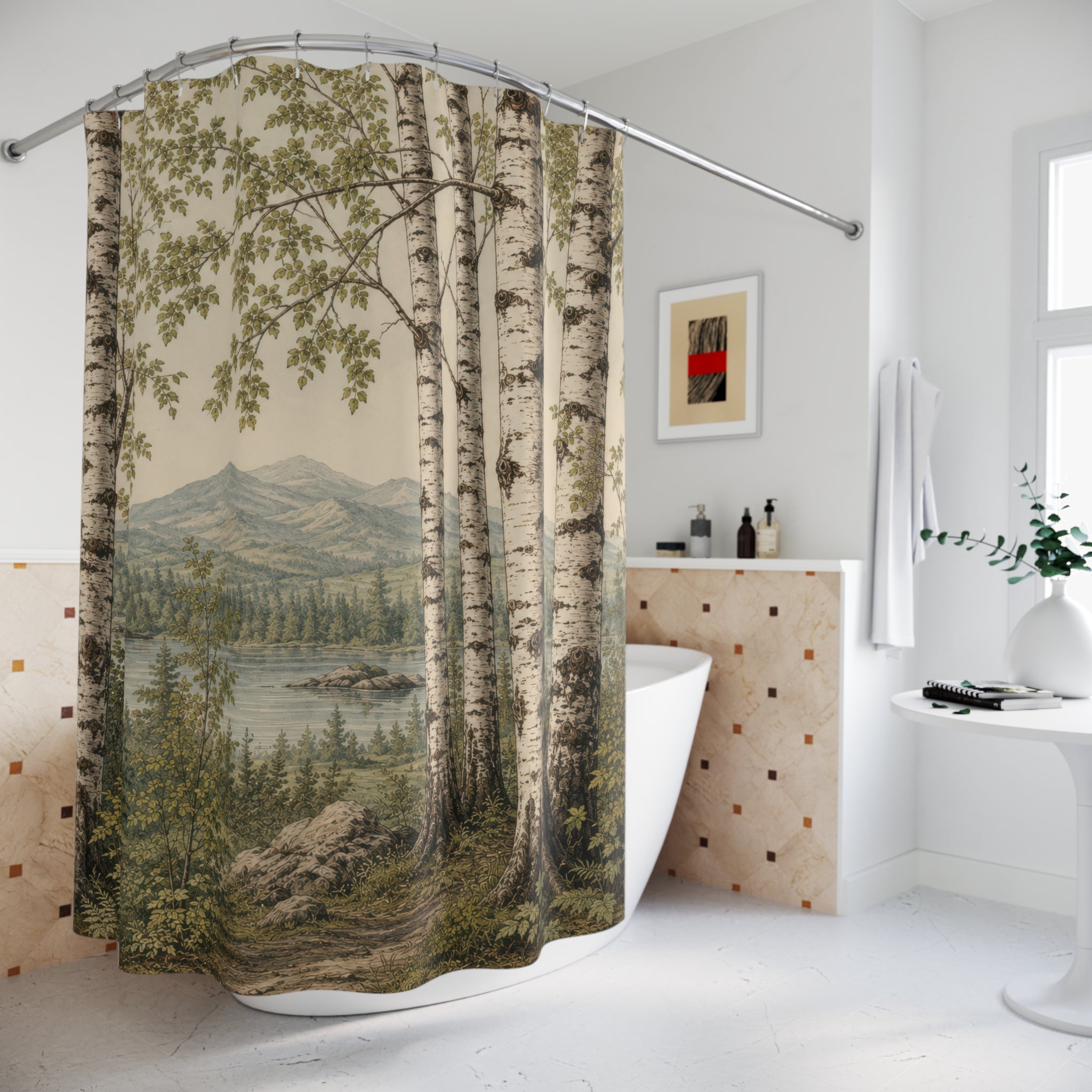 Birch Shower Curtain: Forest Lake