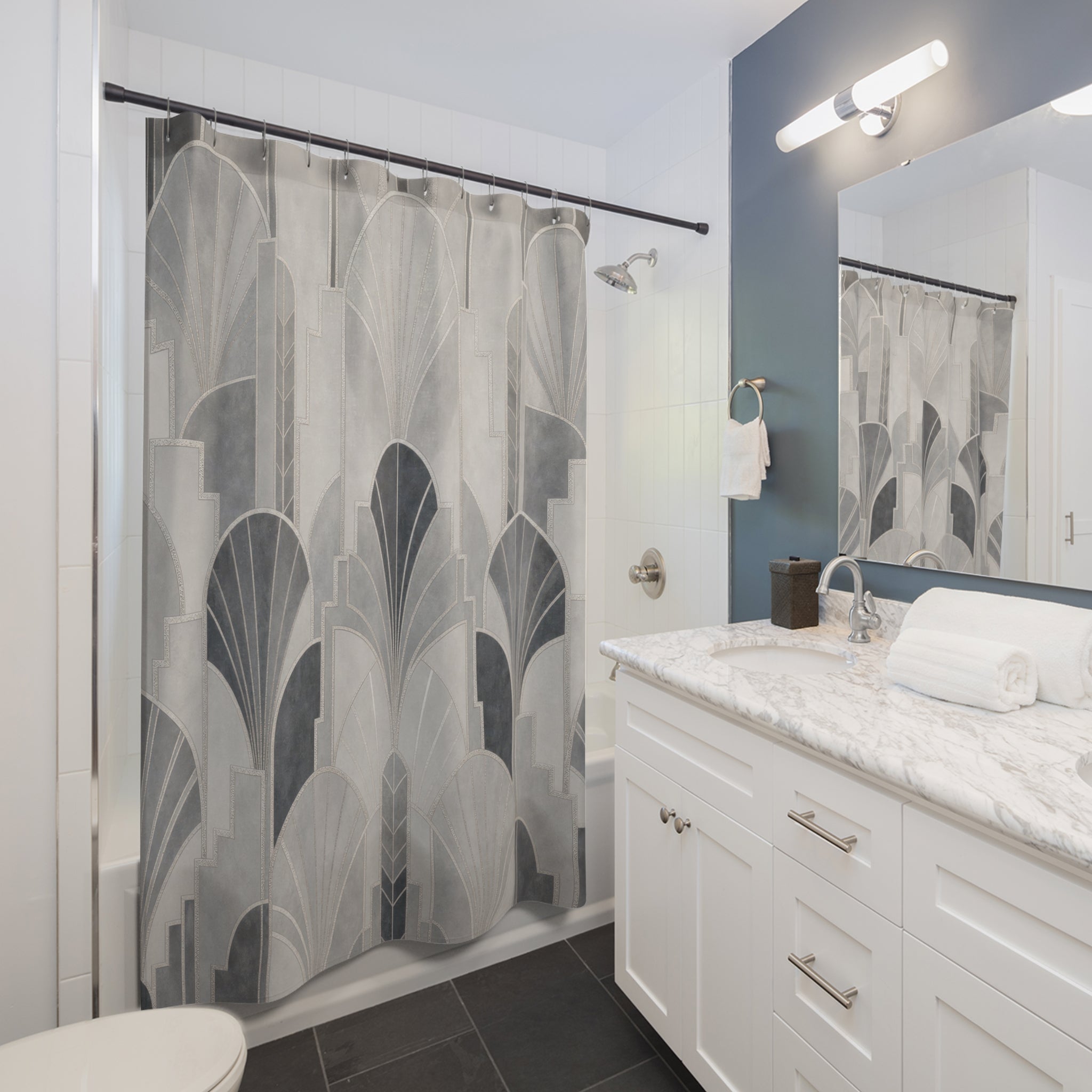 Gray Fan Arch Geometric Shower Curtain