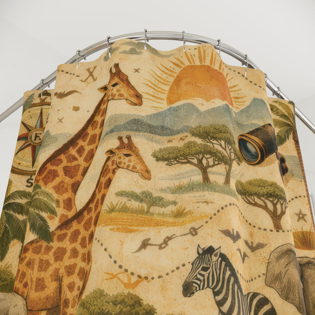 Kids Safari Shower Curtain – Beige Olive Explorer