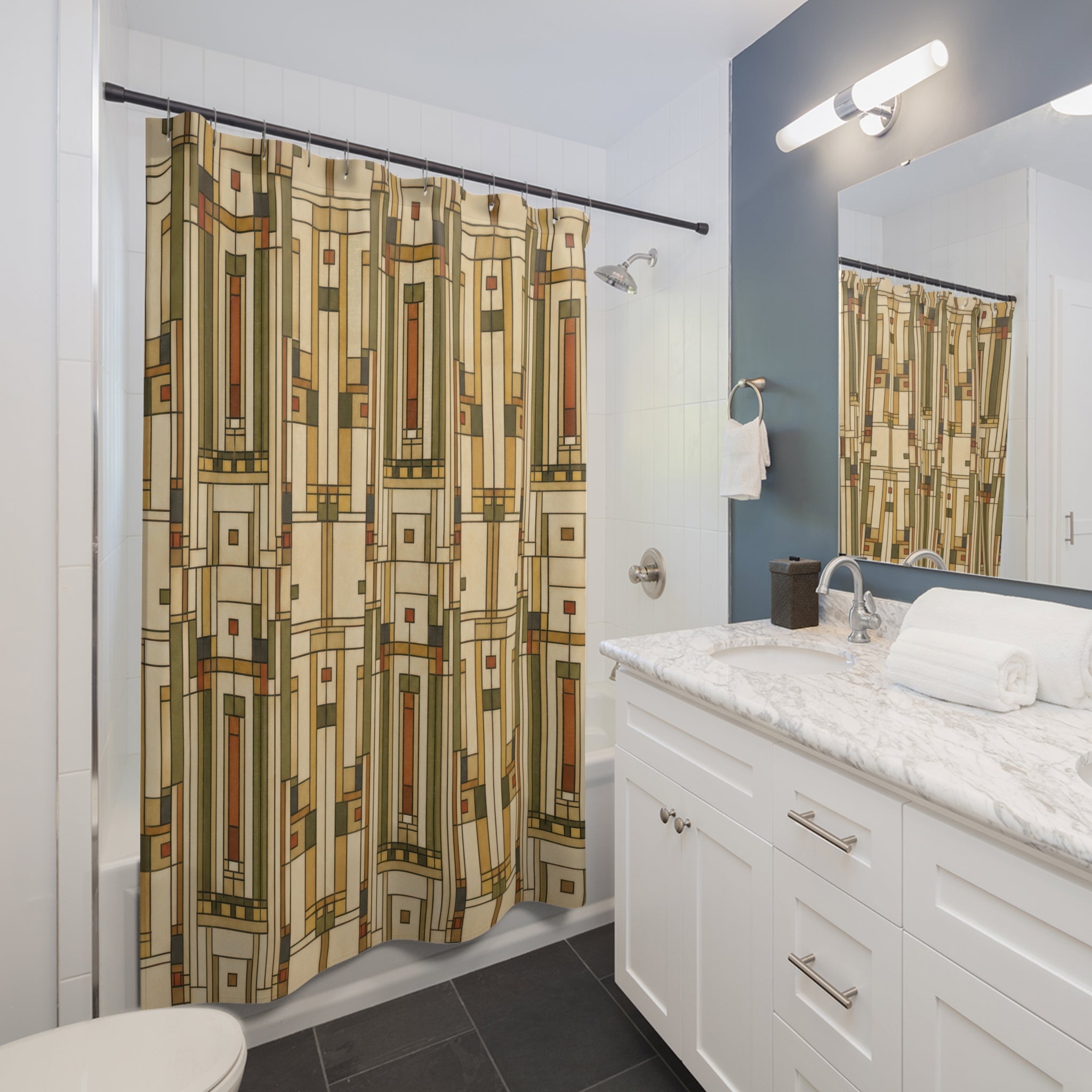 Prairie Geometric Frank Lloyd Wright Inspired Shower Curtain