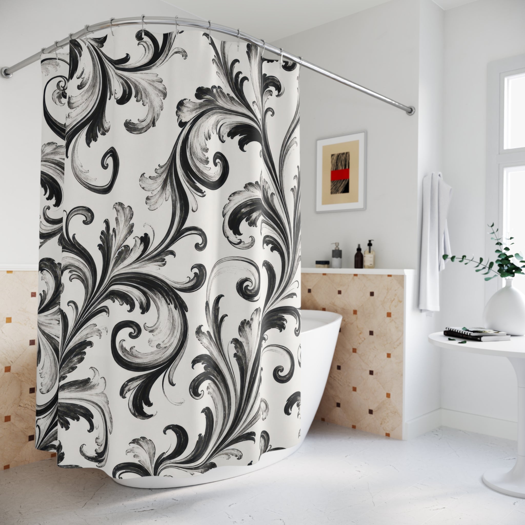Black White Damask Shower Curtain