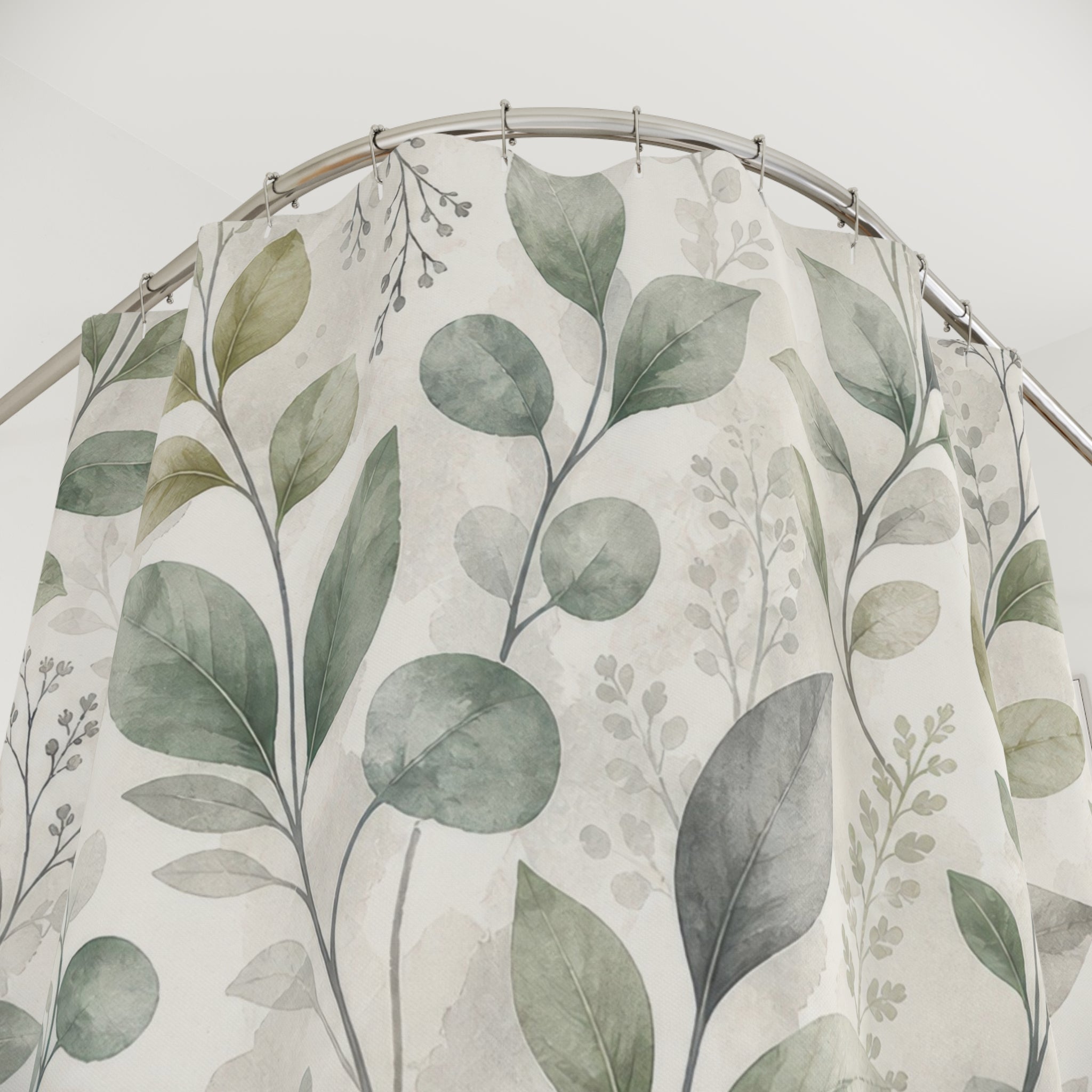Sage Green Leaf Botanical Eucalyptus Gray Calm Shower Curtain