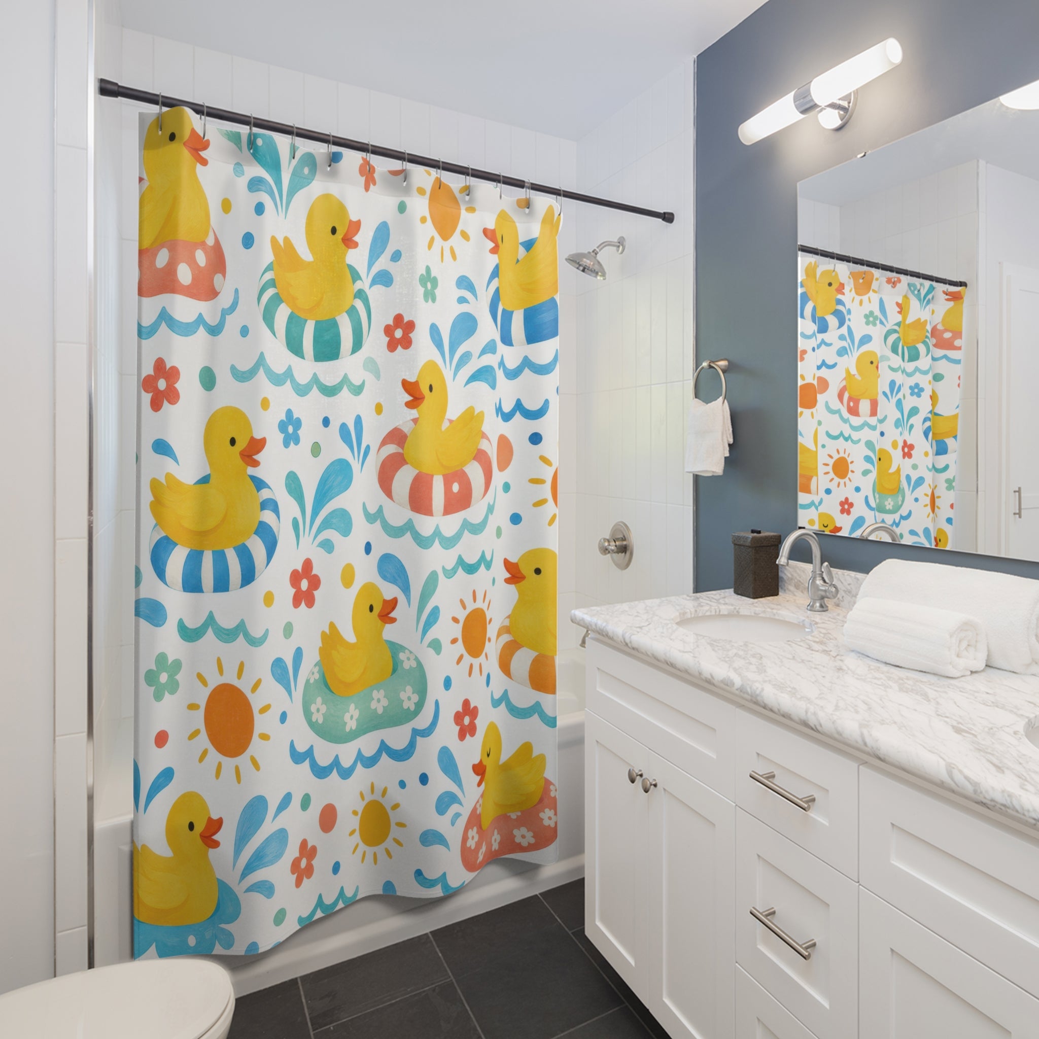 Yellow Rubber Duck Pool Shower Curtain