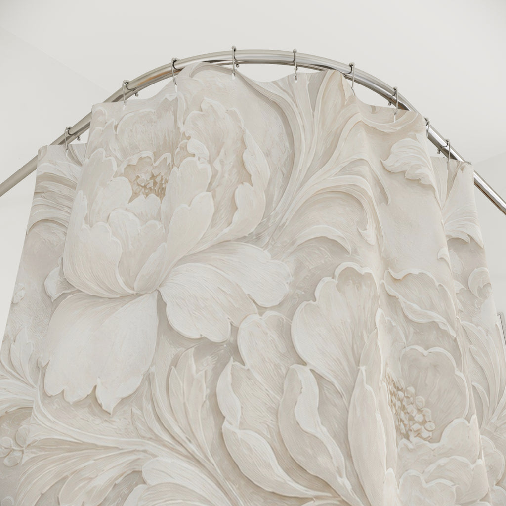 Off White Beige Peony Flower Shower Curtain