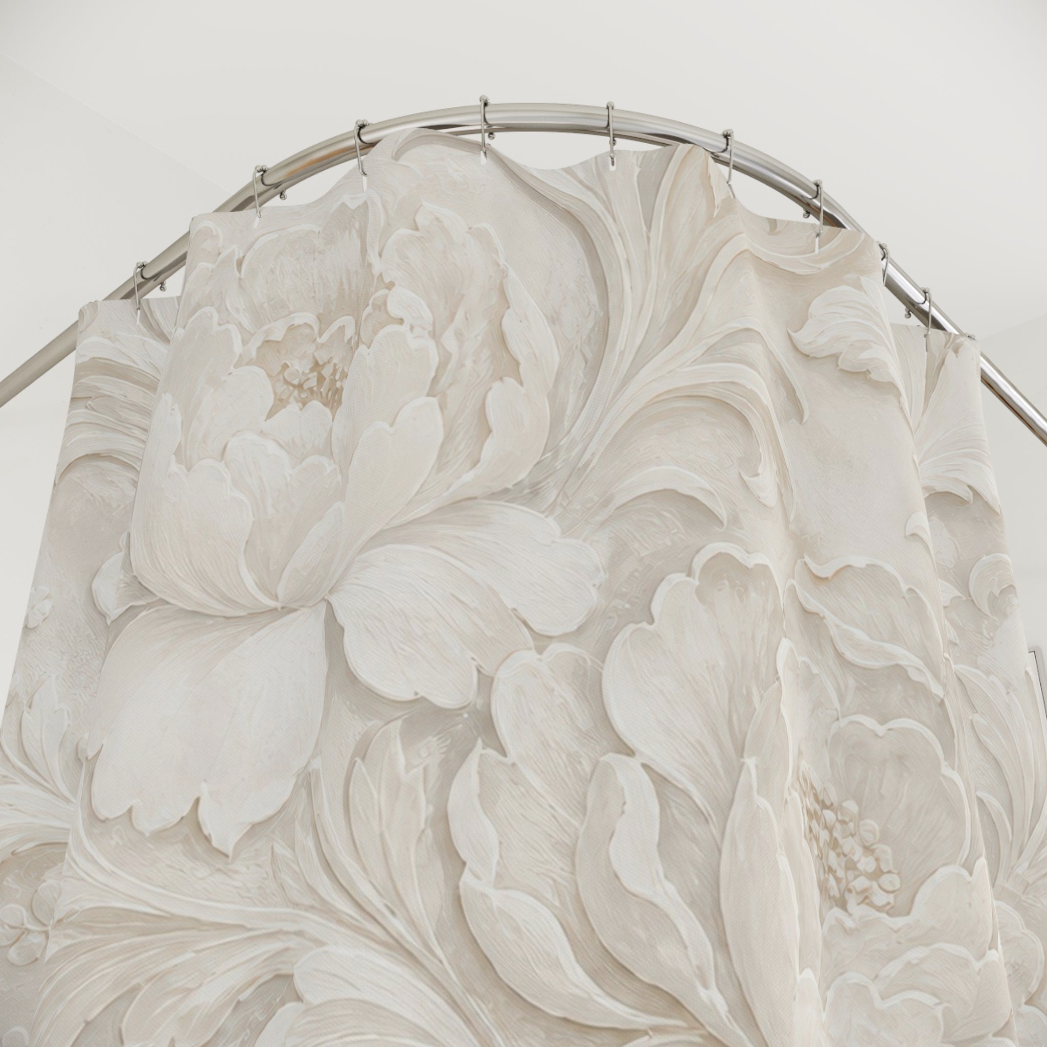 Off White Beige Peony Flower Shower Curtain