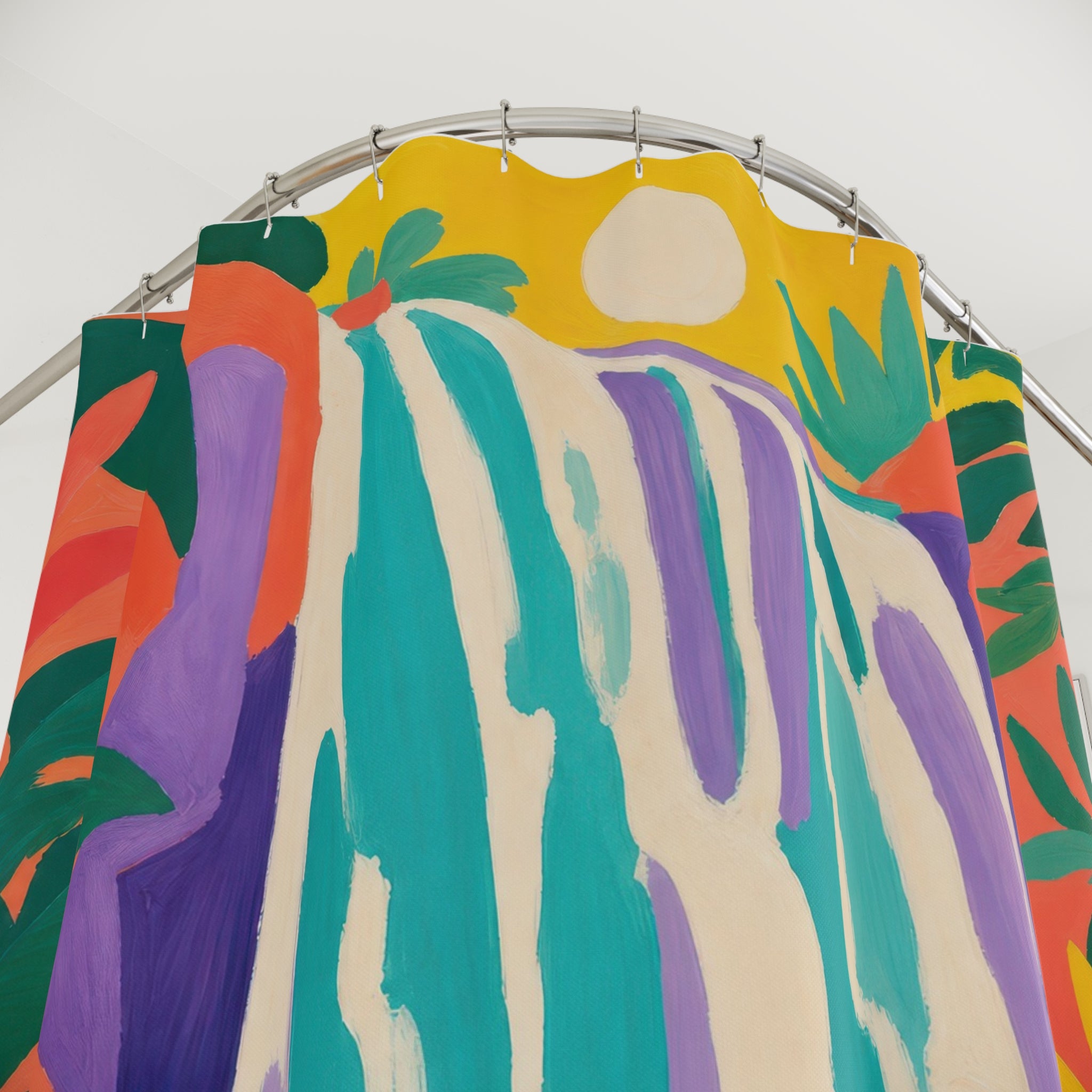 Colorful Tropical Falls Print Shower Curtain