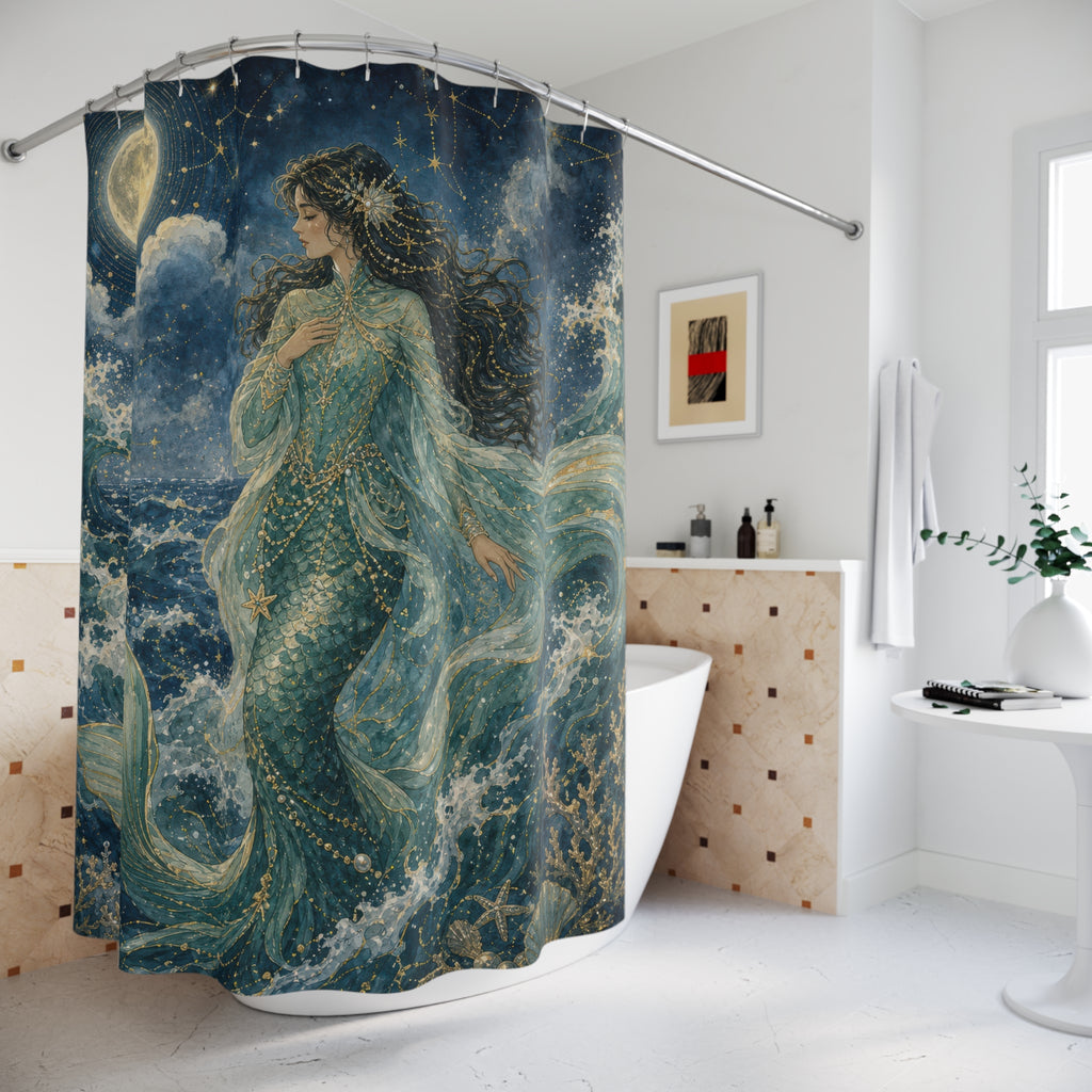 Moonlit Mermaid Wave Shower Curtain