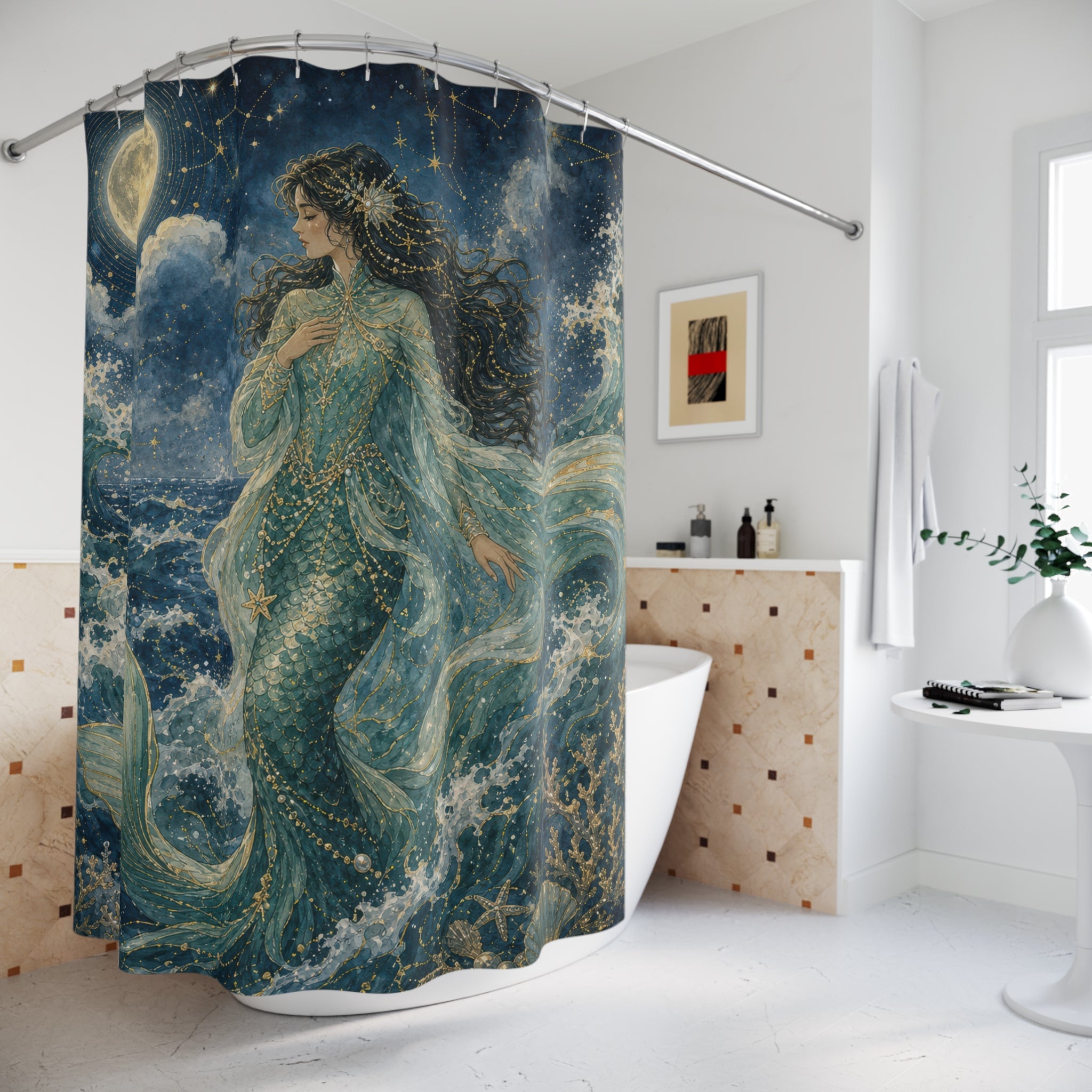 Moonlit Mermaid Wave Shower Curtain