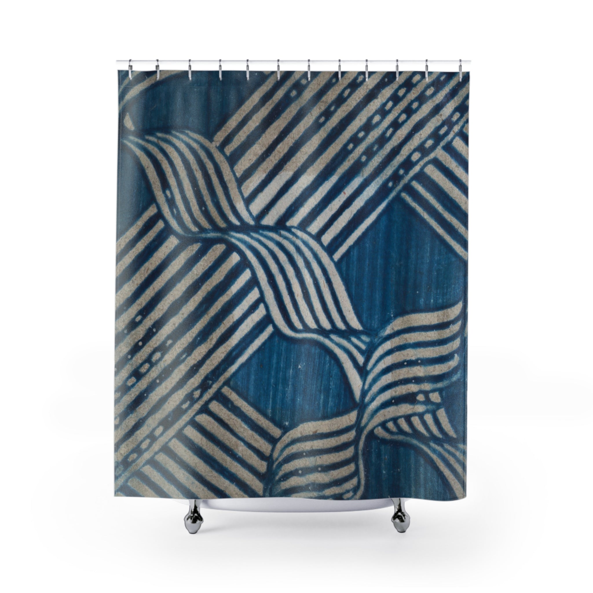 Blue Antique Ribbon Stripe Shower Curtain