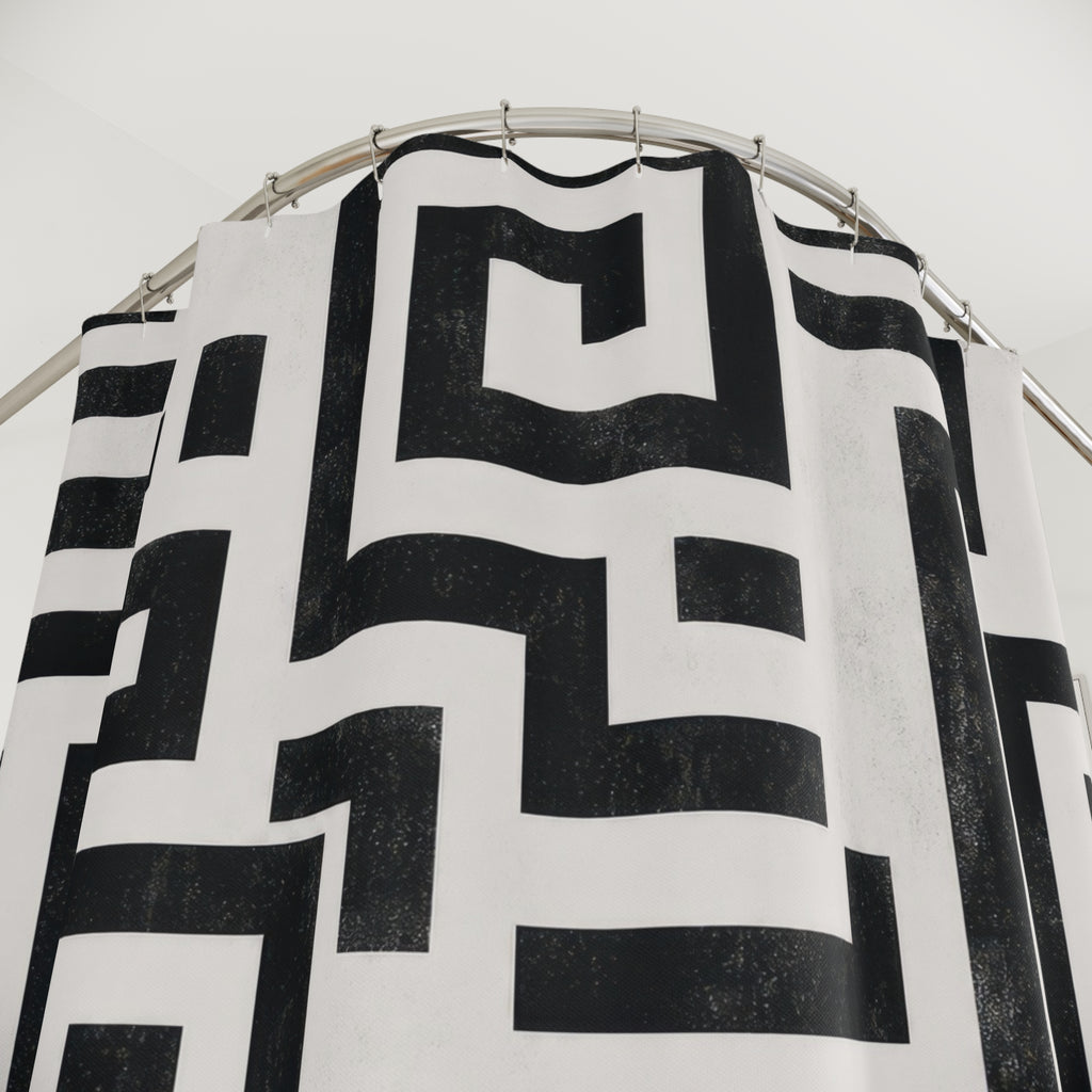 Black White Geometric Maze Shower Curtain