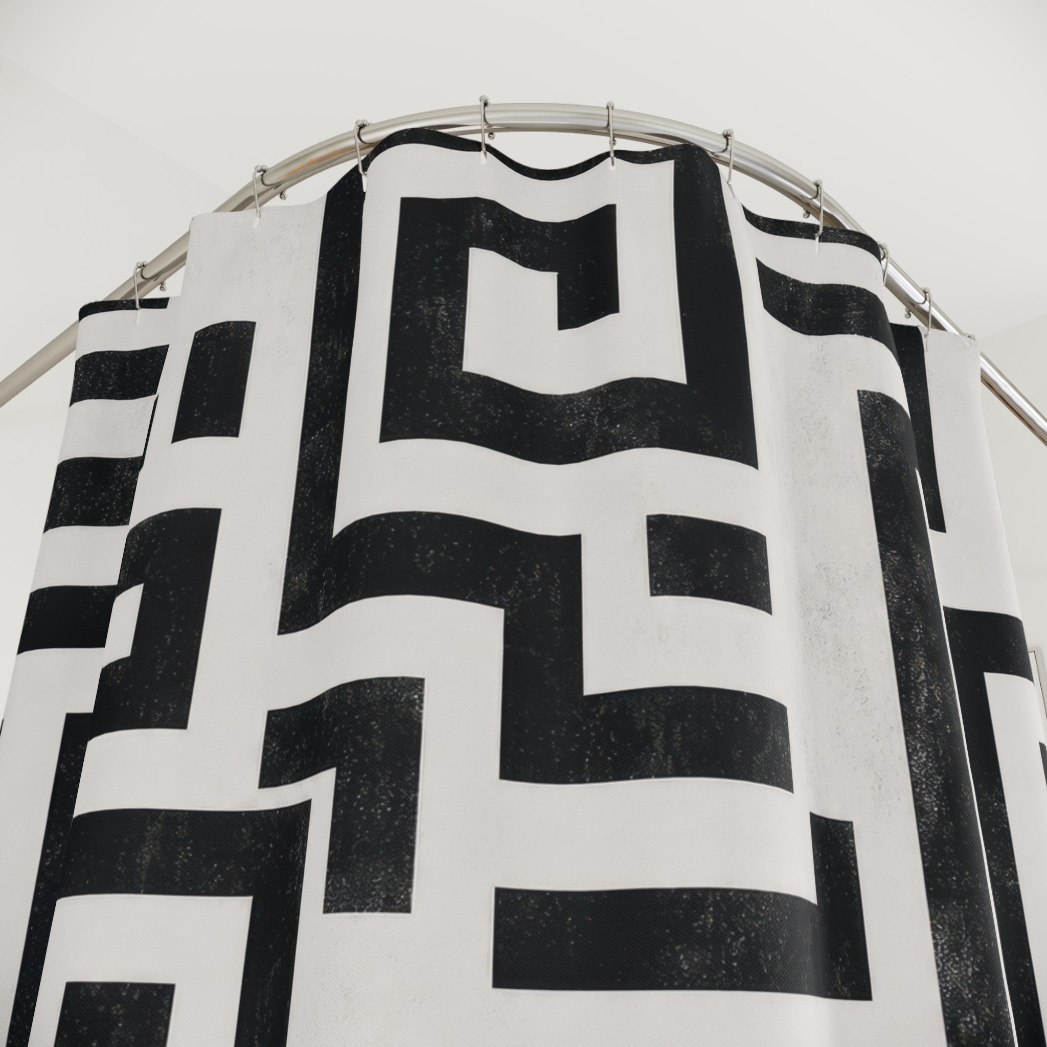 Black White Geometric Maze Shower Curtain