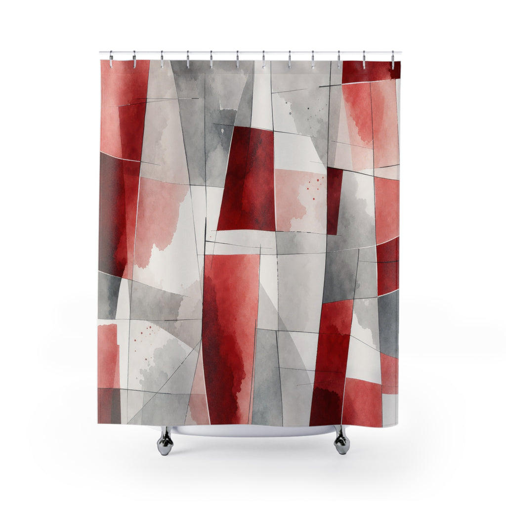 Red Gray Watercolor Abstract Shower Curtain
