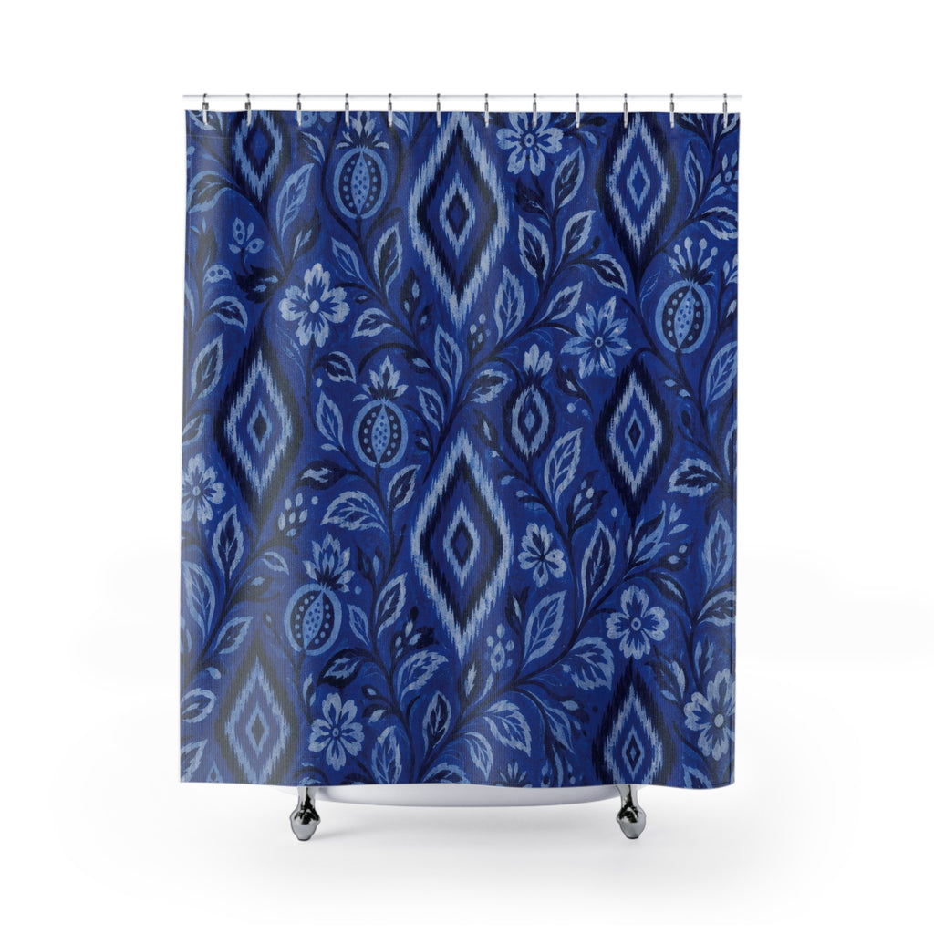 Blue Ikat Floral Shower Curtain