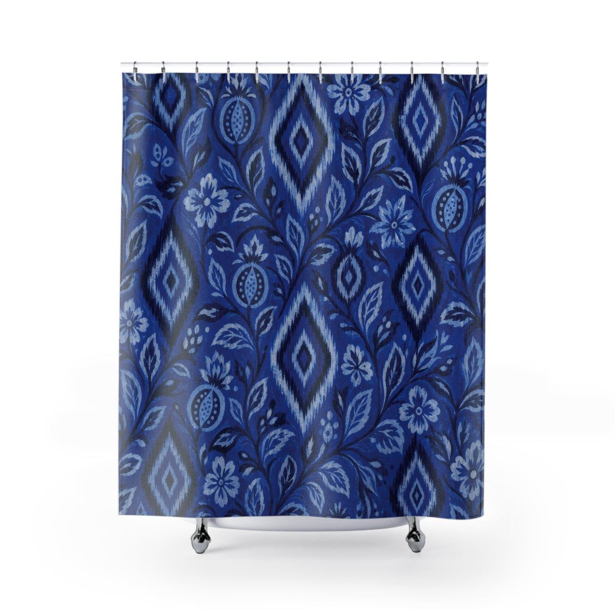 Blue Ikat Floral Shower Curtain