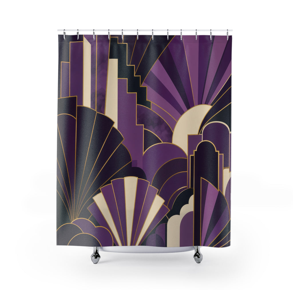 Plum Art Deco Fan Shower Curtain