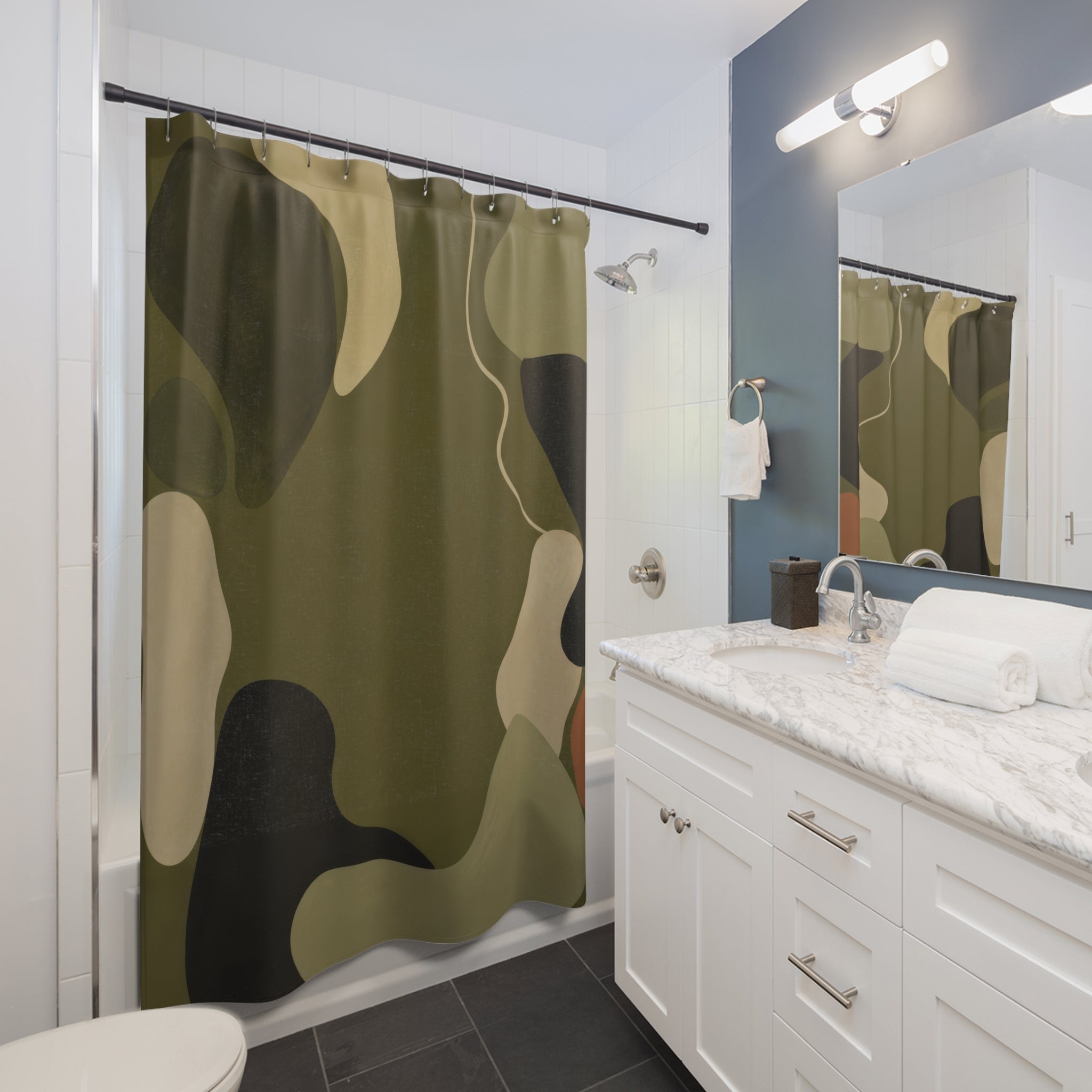 Olive Biomorphic Gallery Art Shower Curtain