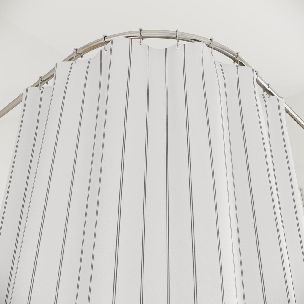 Grey and White Double Pinstripe Shower Curtain